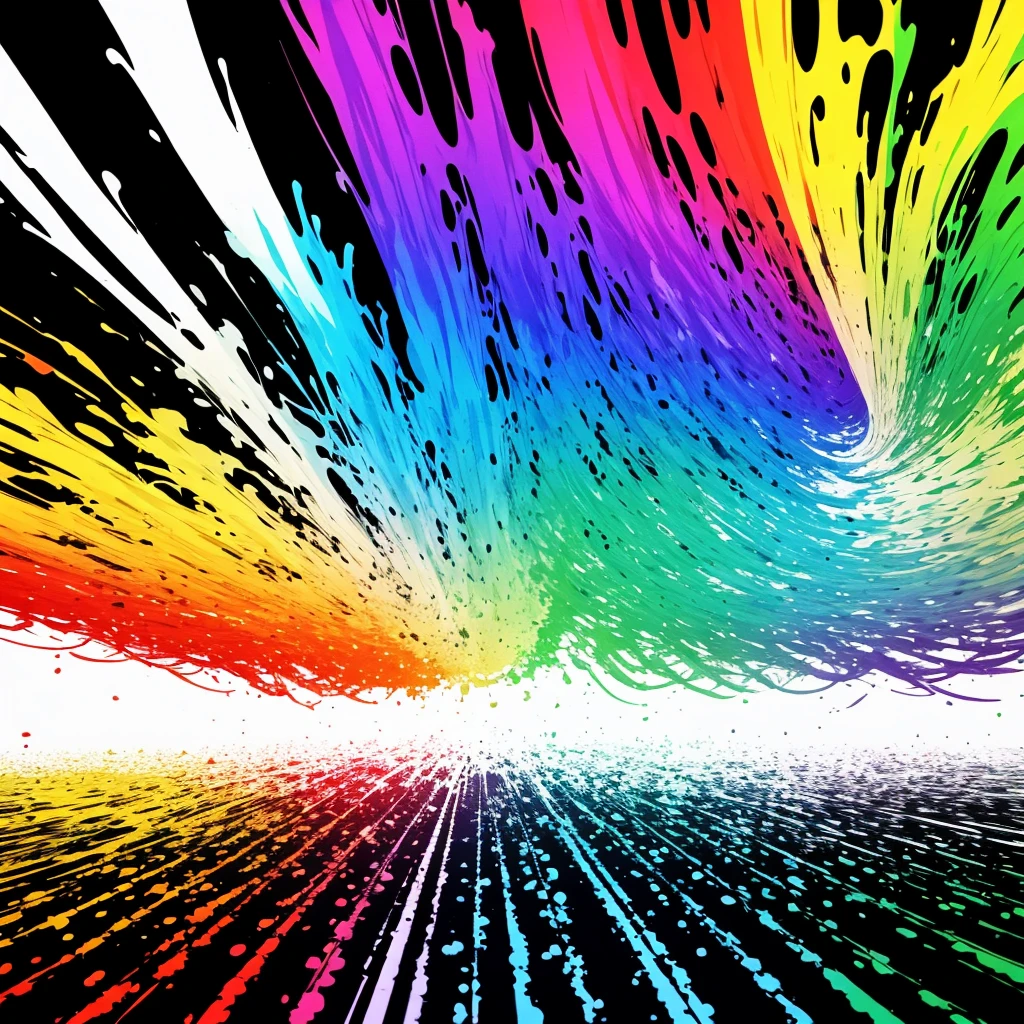 the sound barrier hitting a Bright multicolor ink splash.