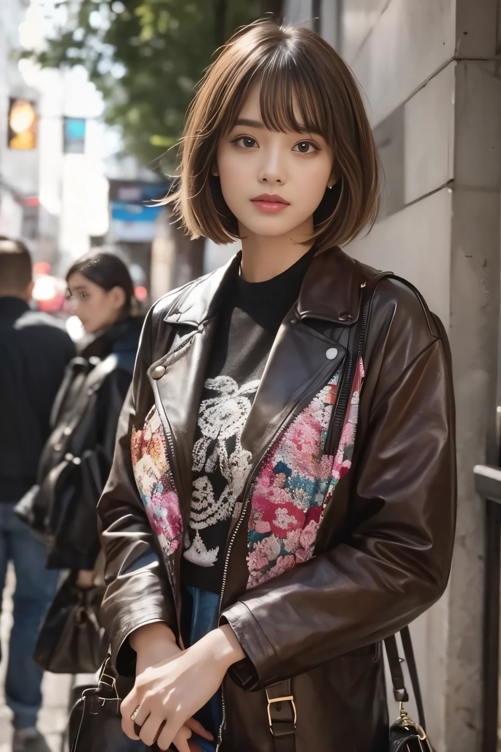colorful jacket:1.3, medium bob