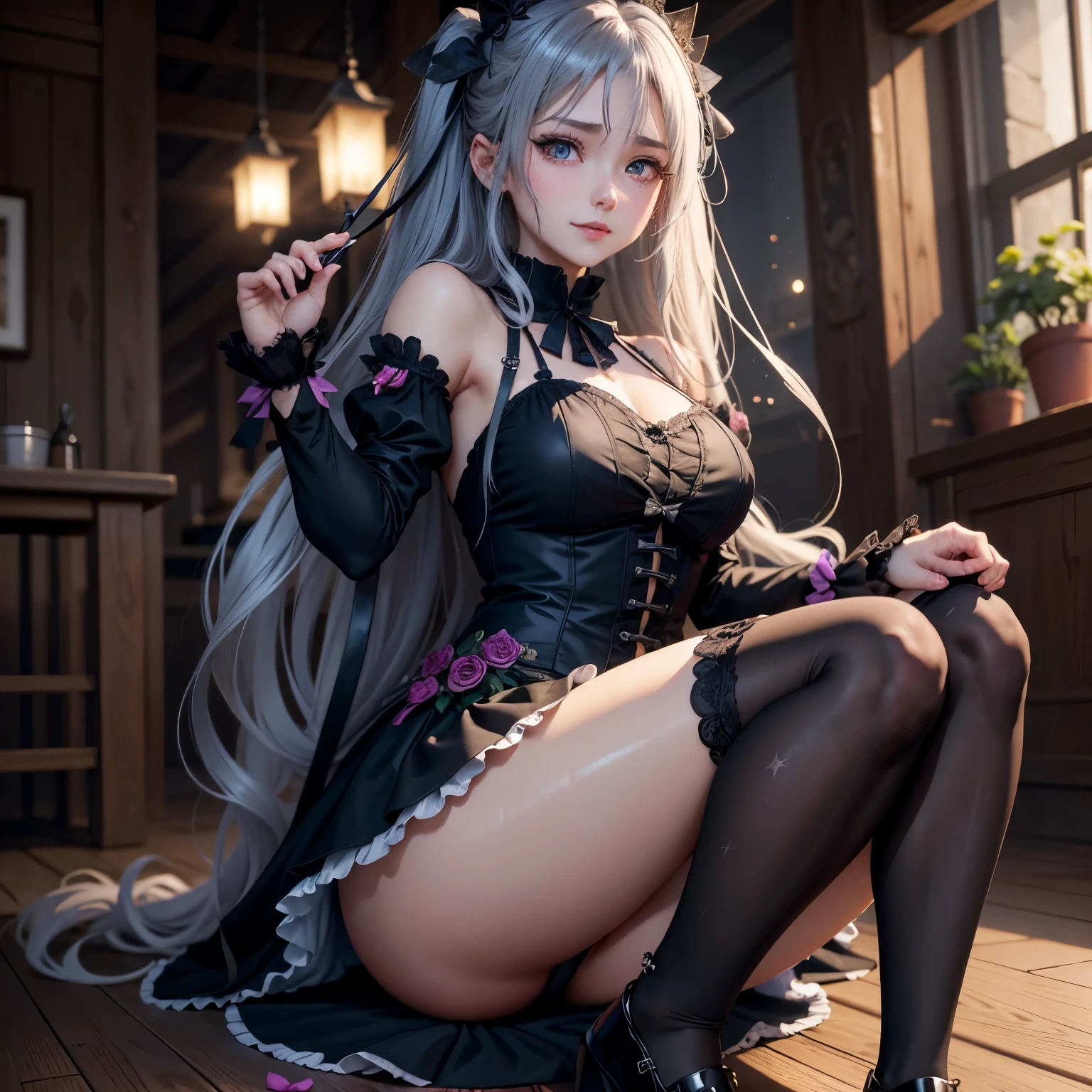 ハードdark gothicメイク、Insanity、deep night sky、horror、black dark eyeshadow、cry、grieve、Good skin glow、dark gothicメイク、dark smile、restless palace、fragrant beauty、22 years ago、lure、Expression of intense sexual pleasure、embarrassed look、dark gothic、lewd expression、debris flies、highest quality、Browse 5 books、Expression of sexual pleasure in suffering、drunk face、purple maid outfit、Mysterious、Noble、A face that is holding back the toilet、super sexy、loving smile、twin tail hair、jet black ruffle skirt、right blue eye, left eye is red、バラで覆われたゴシック様modeのベッド、Super bewitching pose、stick out your butt、platform heel shoes、dark makeup、black lipstick、Stained glass、black metal world、open your legs loosely、make the world beautiful、sit on a bed of roses、gothic ta clothing、comb hair、A little slender、silver hair、long hair straight hair、cute gothic loliress、beautiful face、elegant face、bewitching face、knee high socks、Stained glassが背景、My chest is shiny from a lot of sweat、the room is dark、goth long dress、bell sleeve、wizard sleeve、decadent look、sexually excited look、part of hair、mode、ゴシックmode、Glossy thighs wet with water、Thighs wet and shiny with oil、Background of a room full of roses、sad expression、Rose Maiden、embroidery is pink、The costume has pink embroidery、thigh high socks、kneel down、Place your knees on the floor、knee high socks、Her thighs shine with a lot of sweat.、kneel down、Iの体は濡れて輝いています、Lots of glitter on the thighs、I'Iはたくさん汗をかいています、A lot of sweat and stickiness on the thighs、Sweat glistens on my thighs, The whole body is sweaty and shiny、pretty sweaty、My thighs are sweaty、Iの太ももはとても濡れています、I sweat a lot and my thighs are shiny.、A large amount of sweat shines all over the body、kneel down、From right arm to crotch、、spread your legs wide、slender body、gentle expression、masturbation behavior、deep black eyeshadow、despicable act、Stained glassと薔薇背景、wearing black underwear、black panties、thighs are a little thin、duo、female couple、I have lesbian friends、Are standing、