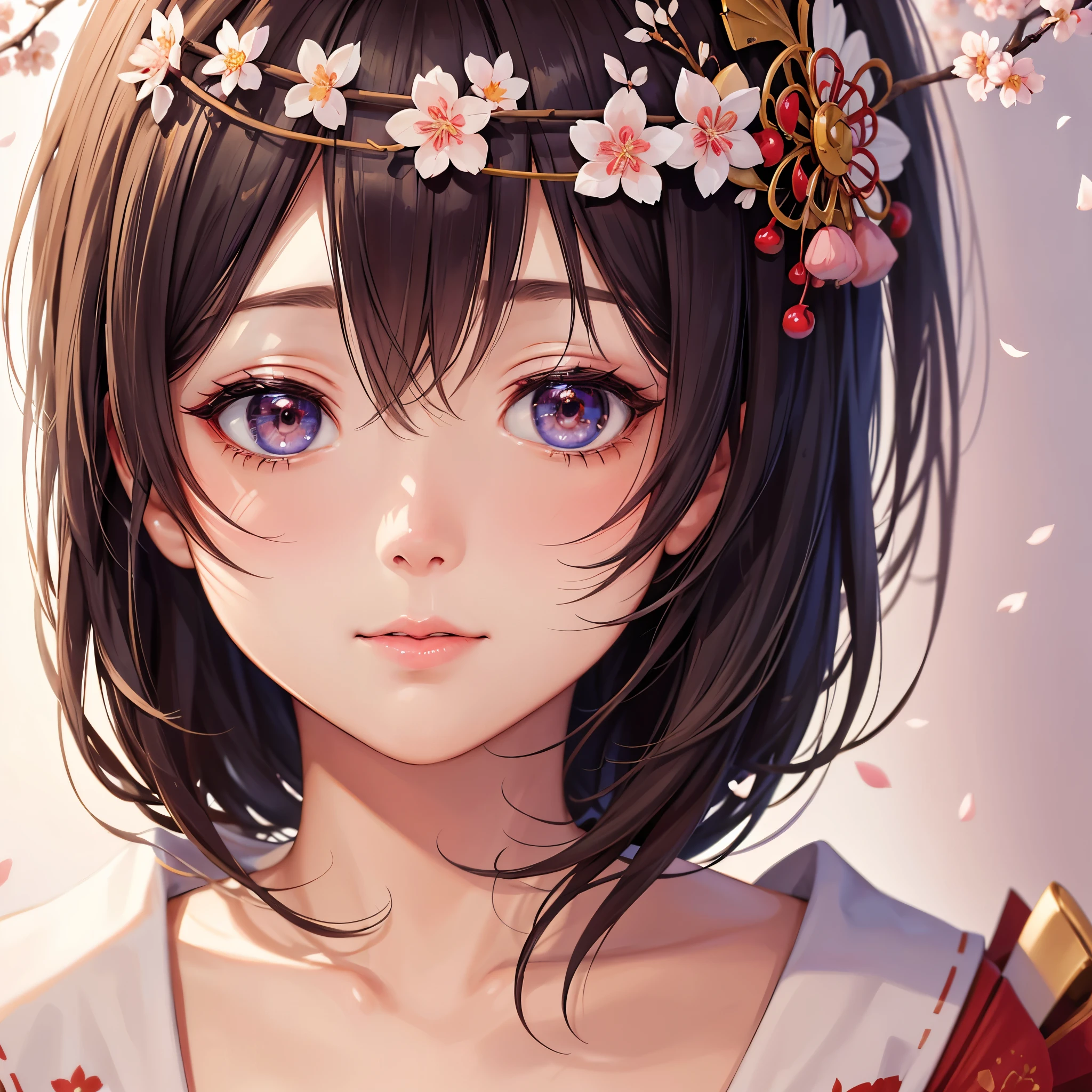best quality,ultra-detailed,realistic,portrait,Japan,traditional arts,geisha,traditional costume,sakura,cherry blossoms,mount fuji,painterly,subtle color palette,soft lighting,simple background,harmony,serene ambiance,attention to detail,expressive eyes,delicate brushstrokes,dainty floral patterns,authentic cultural representation,graceful posture,delicate fan,flawless complexion
