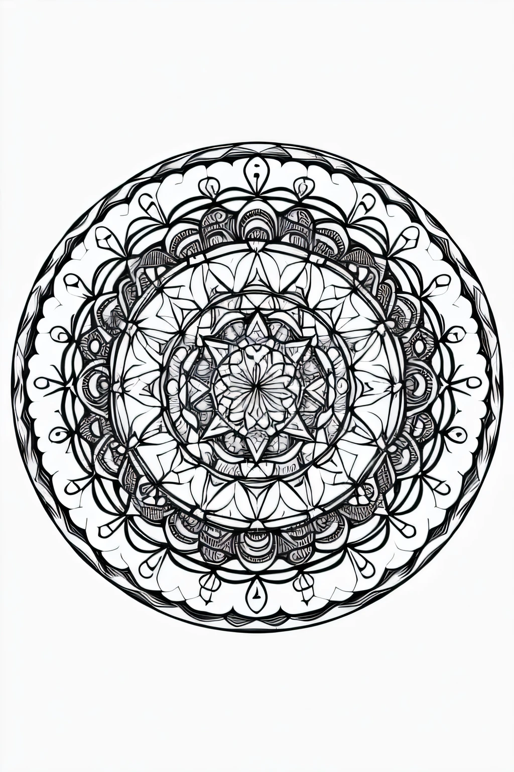 Mandala design, coloring book page, simple and clean line art, adult drawing book, black and white, crisp black lines, sharp lines, no background