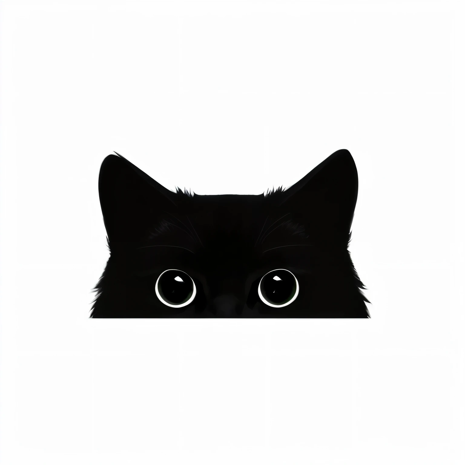 a close up of a black cat with big eyes on a white background, cat head, cat face, black hair black cat ears, cat eyes, cat silhouette, dream animal cute eyes, cat ears, ( ( deep black eyes ) ), cat theme logo, cute large eyes, big cat eyes, black cat, illustration of a cat, big cute eyes, black ears
