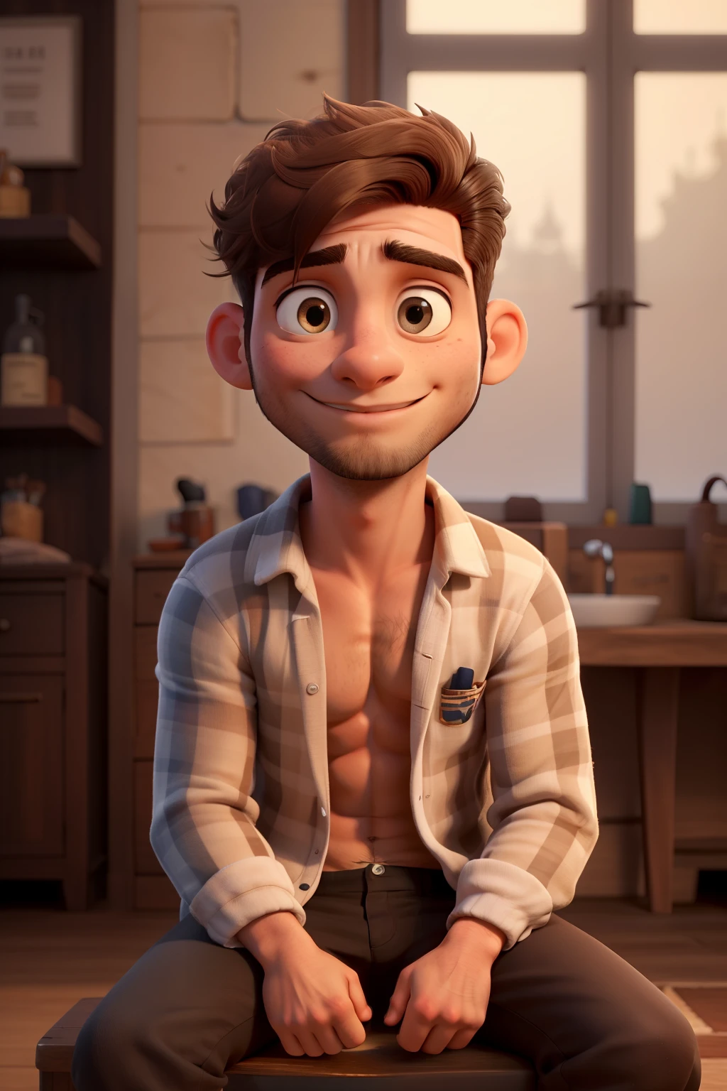 make a man sitting, de barbar e cabelo grande na cor branca
