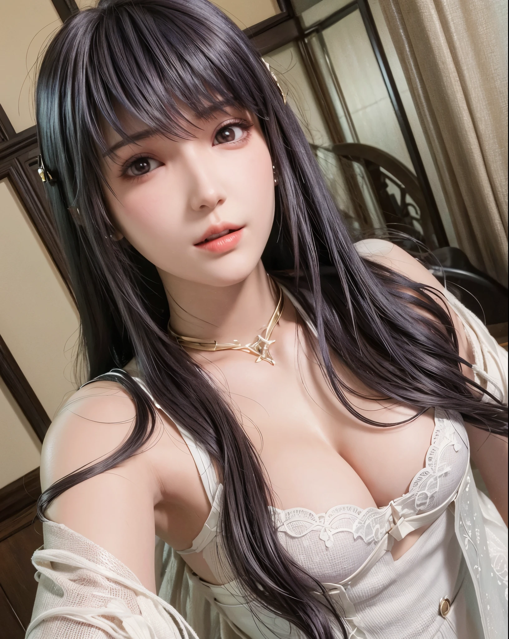 photorealistic, high resolution, soft light,1women, solo, hips up, (shining skin), (big breast), (detailed face), cute, beautiful, Bright skin
