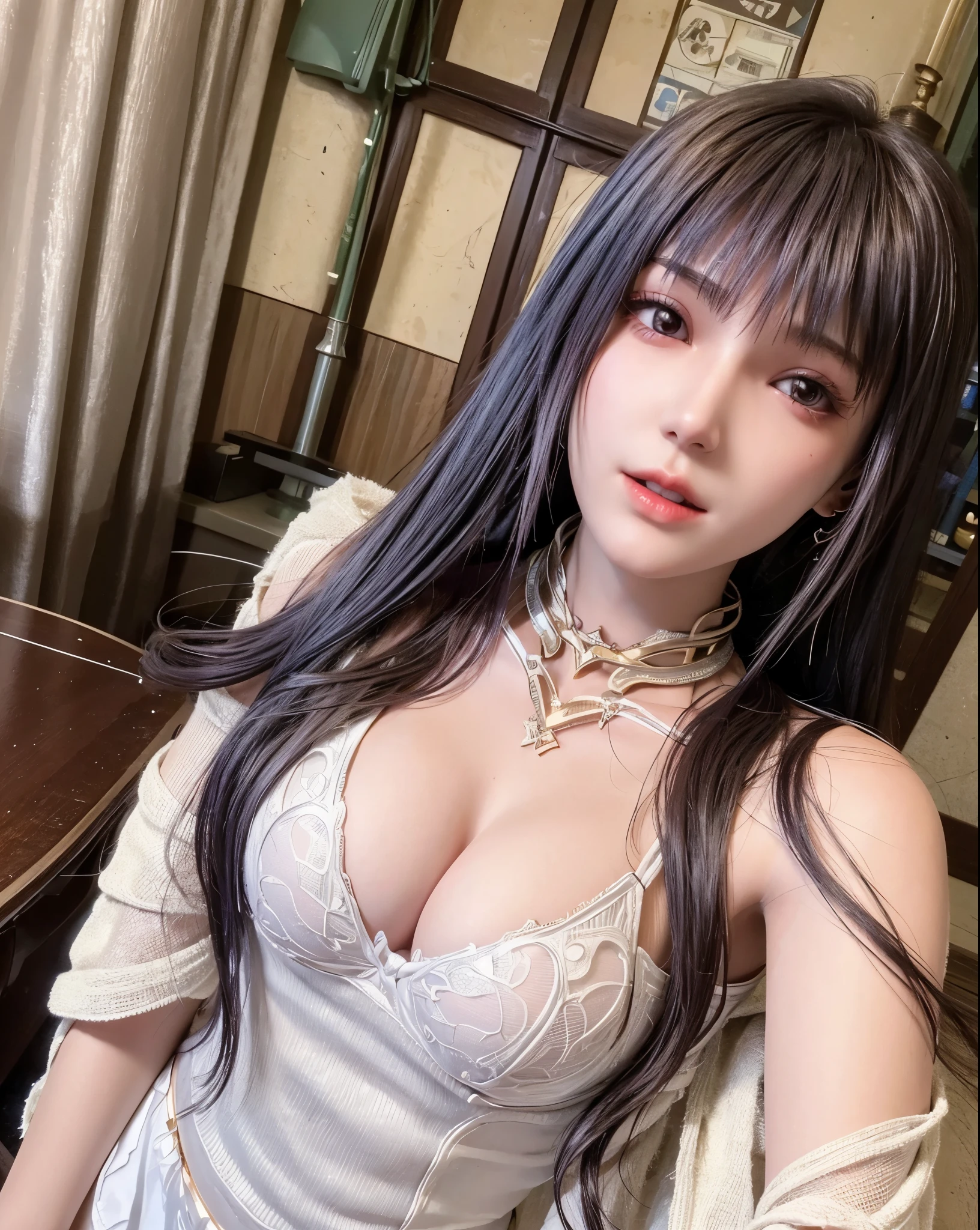 photorealistic, high resolution, soft light,1women, solo, hips up, (shining skin), (big breast), (detailed face), cute, beautiful, Bright skin