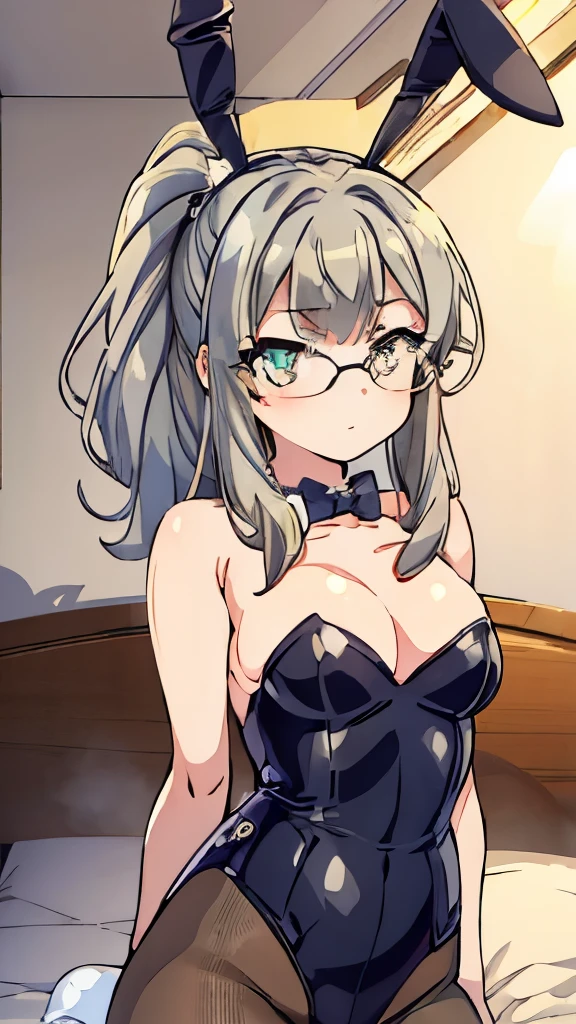 ((muste piece)), ((best quality)), (Super detailed), anime style etc.,peeing on the bed, pretty girl, 1 girl, solo, ((beautiful eyes)), shy smile, small breast, bunny girl00
