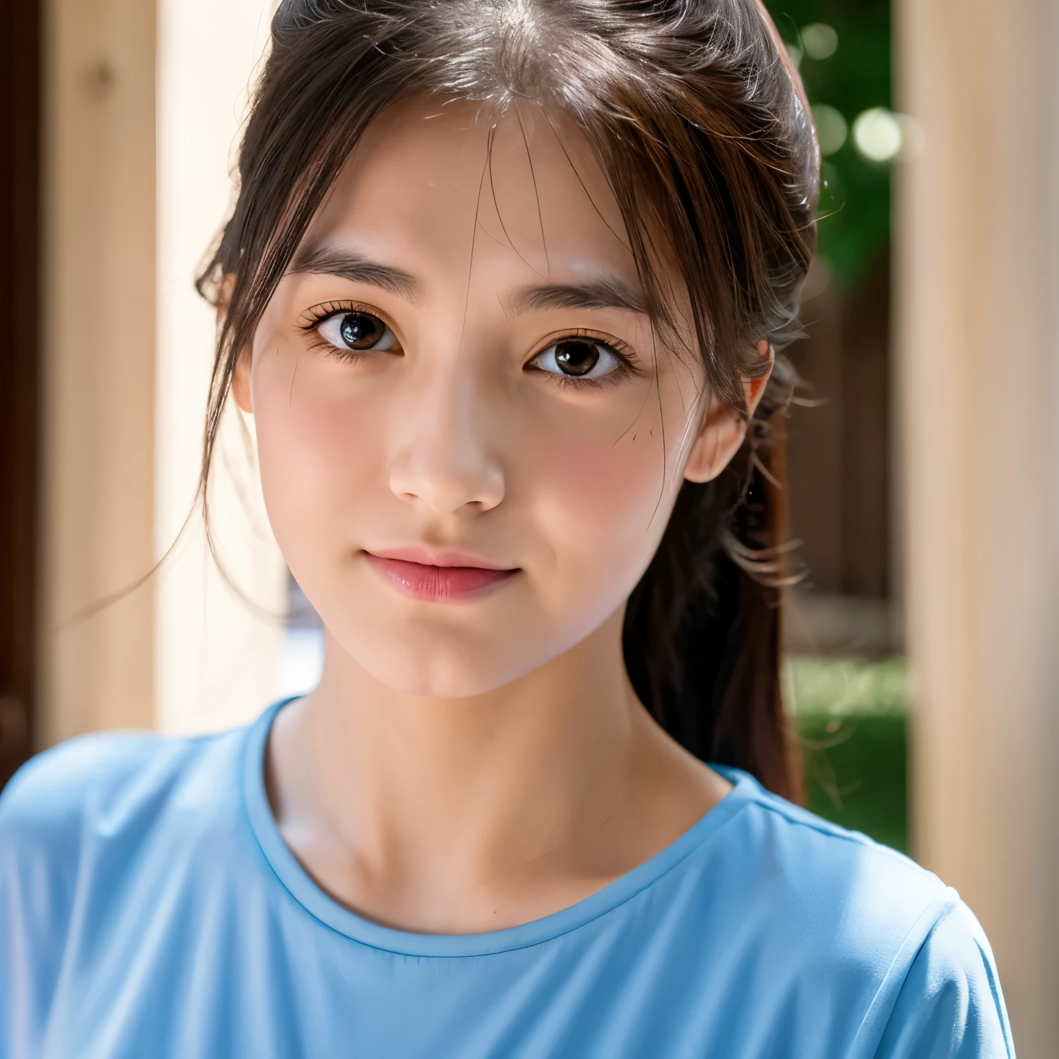 Heart face, round eyes, Greek nose ,