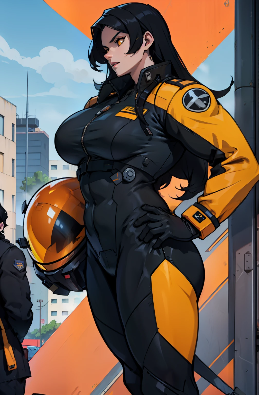 huge breasts black hair yellow eyes pale skin pilot suit very long hair pilot suit pilot suit pilot suit pilot suit 