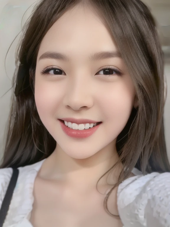 (realistic、masterpiece、Best Quality、8K、highres、high resolution:1.3)、1 girl、Huge breasts、smile, white bikini、pale white skin、looking at viewers、super fine face and eyes、long hair、indoor、 upper body、