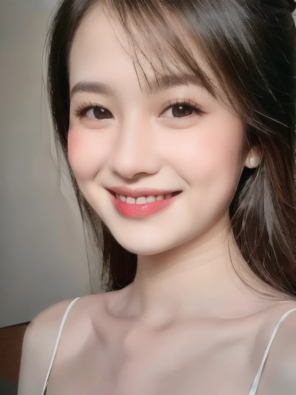 (realistic、masterpiece、Best Quality、8K、highres、high resolution:1.3)、1 girl、smile, Huge breasts、white bikini、pale white skin、looking at viewers、super fine face and eyes、long hair、indoor、 upper body、