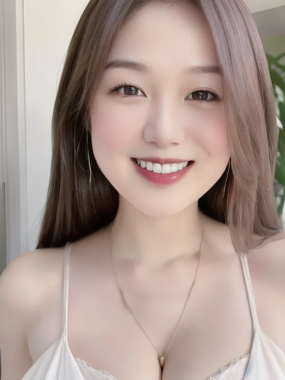 (realistic、masterpiece、Best Quality、8K、highres、high resolution:1.3)、1 girl、Huge breasts、smile, white bikini、smile, pale white skin、looking at viewers、super fine face and eyes、long hair、indoor、 upper body、