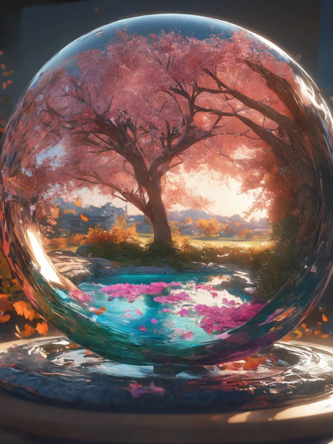 diy16，Highest quality, ultra-high definition, masterpieces, 8k, realistic, anime styled, 3d render，(Evening Pond:1.2), (8k, best quality, masterpiece:1.2), (ultra highres:1.0), extremely luminous bright design, pastel colors, (ink:1.3), autumn lights, High Detail, Sharp focus, dramatic, photorealistic painting art