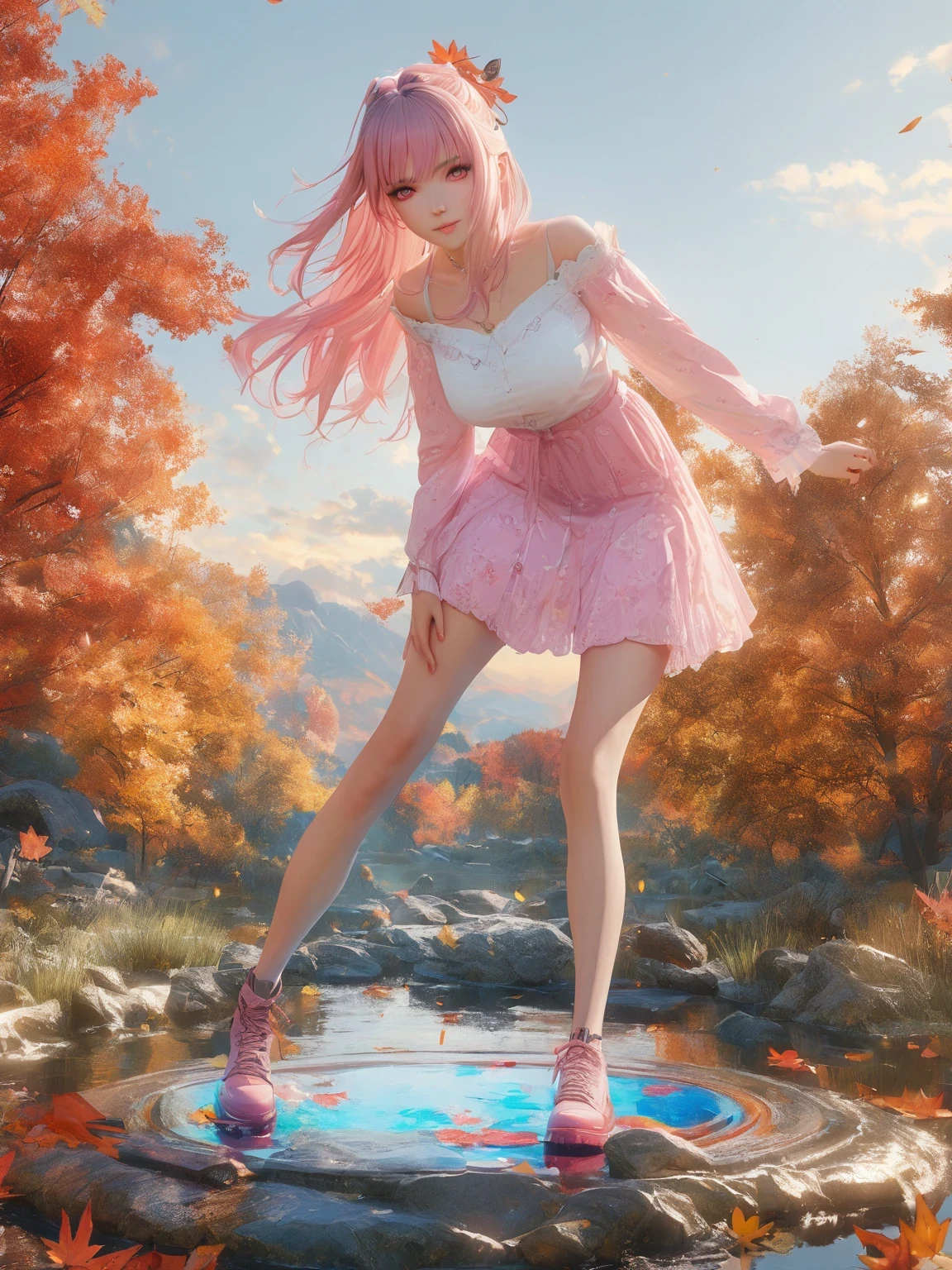 diy1，Highest quality, ultra-high definition, masterpieces, 8k, realistic, anime styled, 3d render，(Evening Pond:1.2), (8k, best quality, masterpiece:1.2), (ultra highres:1.0), extremely luminous bright design, pastel colors, (ink:1.3), autumn lights, High Detail, dramatic, photorealistic painting art
