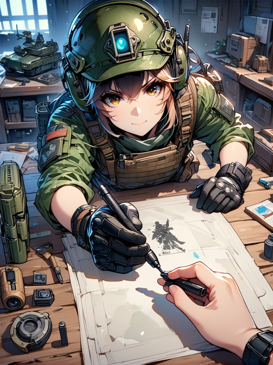 Finishing method:1.3,European face young girl,Smiling all over,Perfect body,military tactical equipment,Equipment and accessories,Knolling layout neatly arranged on the table,figure,knolling,Cartoon,pure red background,(first-person view, pov, UHD, retina, masterpiece, ccurate, anatomically correct, textured skin, super detail, high details, best quality, 8k, Chinese illustration,flat illustration,Mark strokes,Colored ink on paper,Vector illustration)
