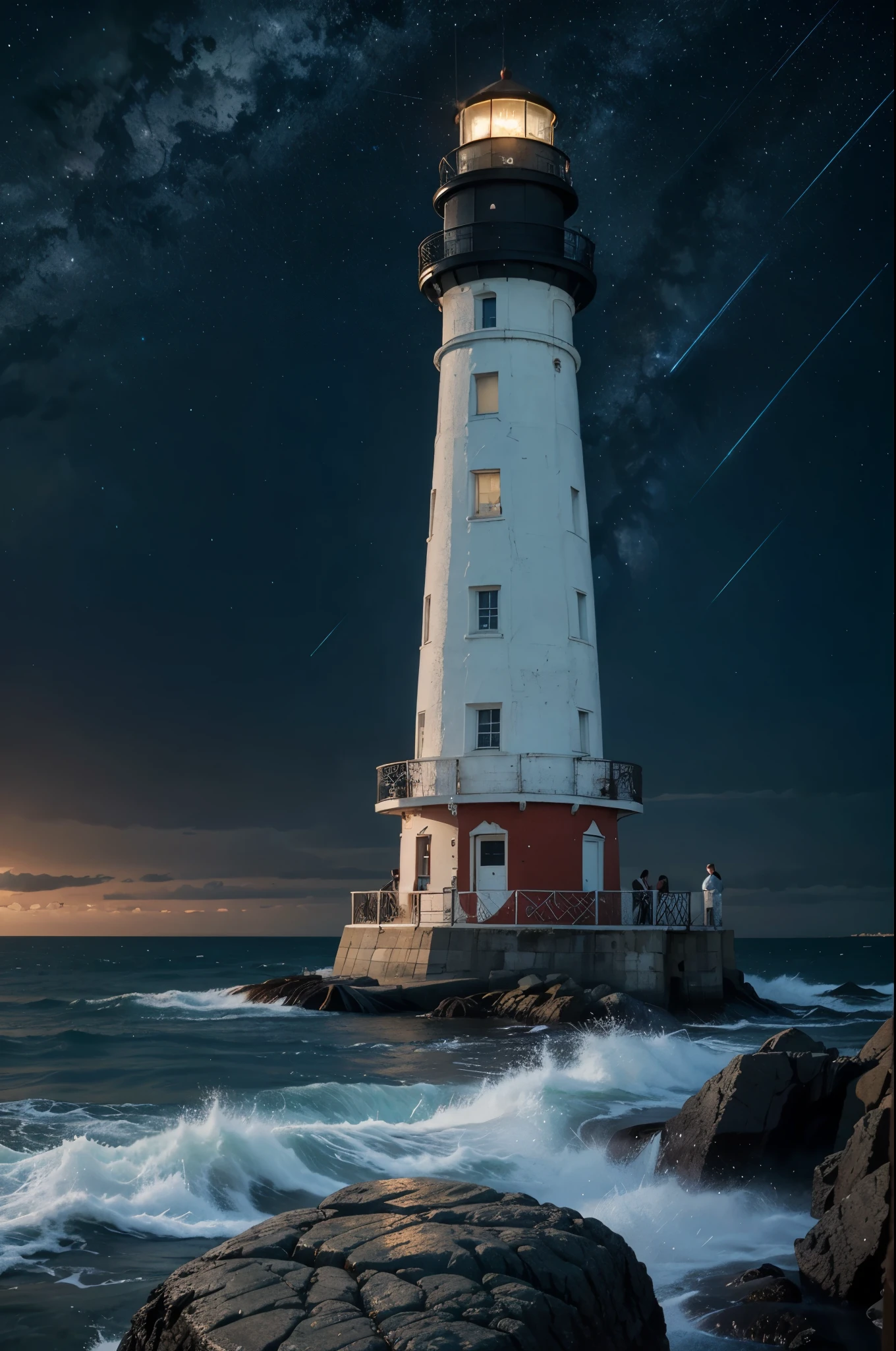 painting of a lighthouse on a rocky shore with a starry sky, 4k highly detailed digital art, 4k detailed digital art, beautiful art uhd 4 k, detailed painting 4 k, amazing wallpaper, inspired by Cyril Rolando, stylized digital art, in style of cyril rolando, 8k high quality detailed art, lighthouse, stylized digital illustration