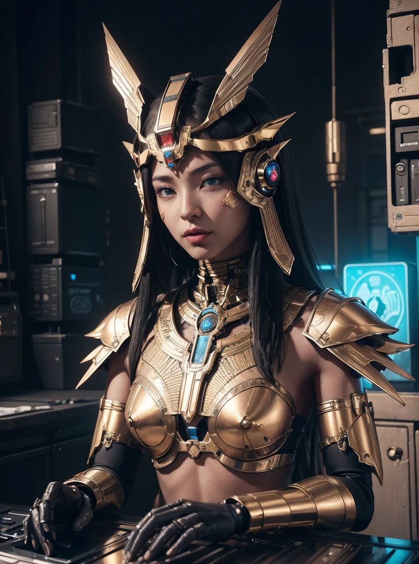 rough skin, Super detailed, advanced details, high quality, better quality, High resolution, 1080p, hard disk, beautiful,Horus,beautifulサイボーグの女性,Mecha cyborg ,