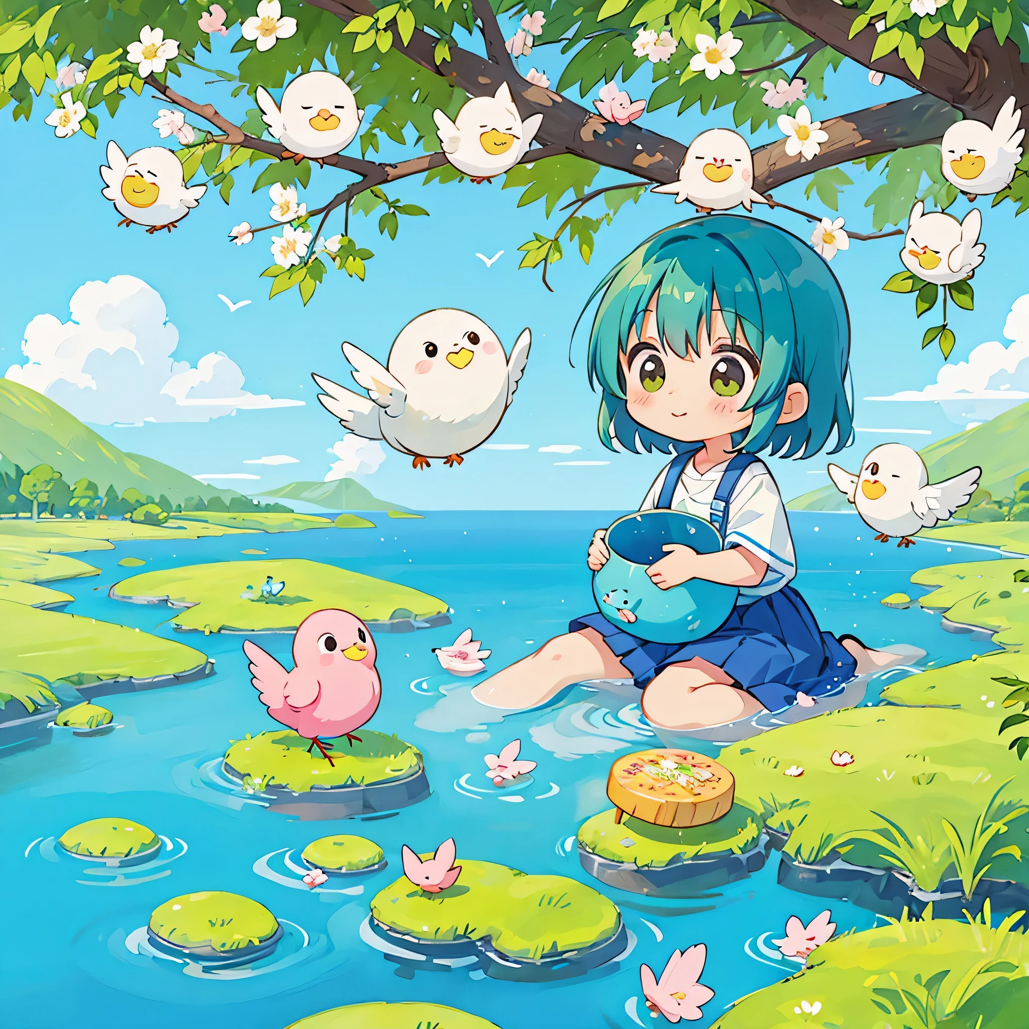 Fujio Akatsuka Style, Kawaii Design, most beautiful girl ever、Chibi, beautiful spring afternoon、birdie、Cherish your time