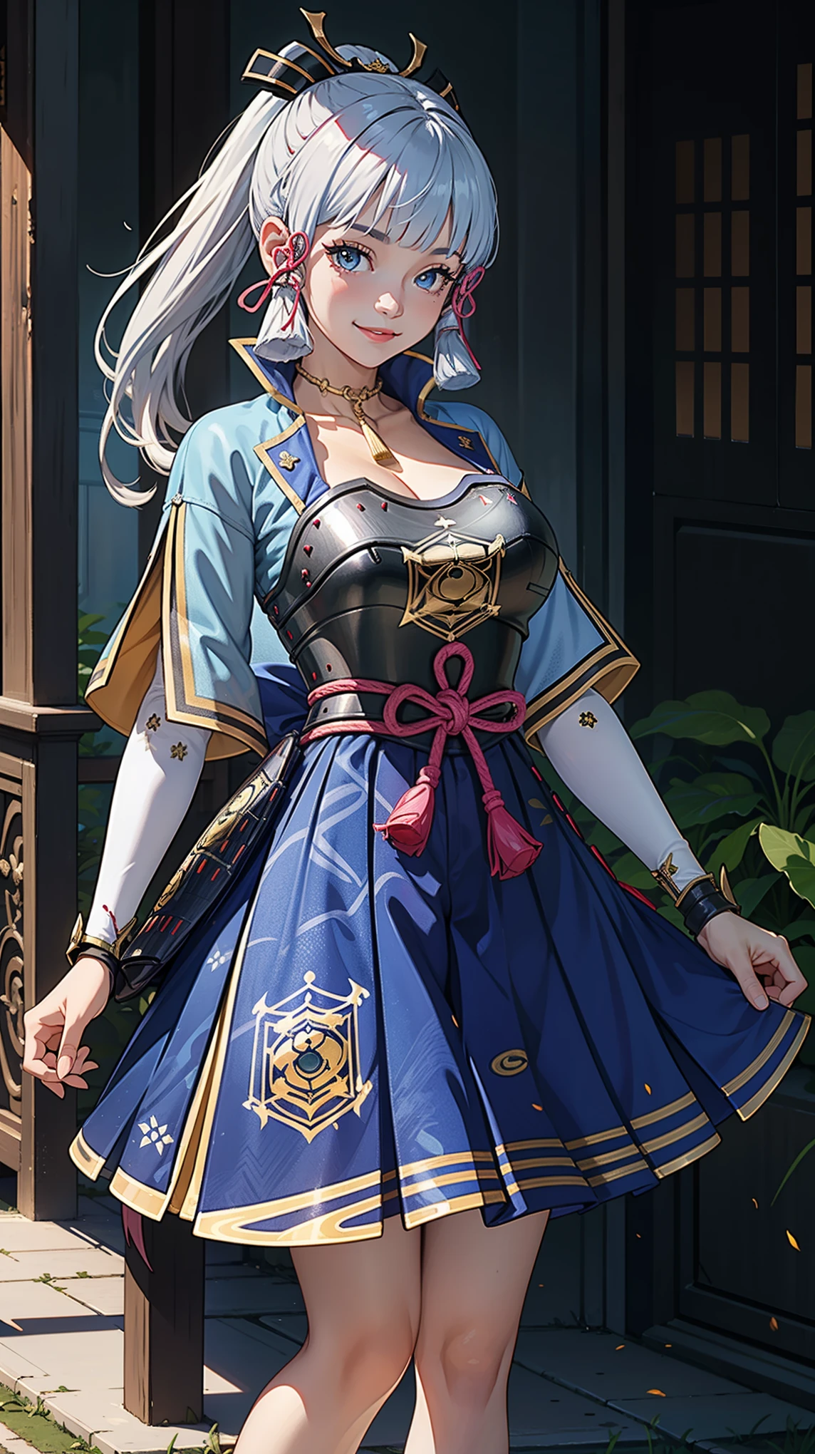 Masterpiece, high quality, 8k, ultra detailed, detailed face, huge breast, standing, detail face, standing, fantasy, smile, official art, kamisatoayakadef