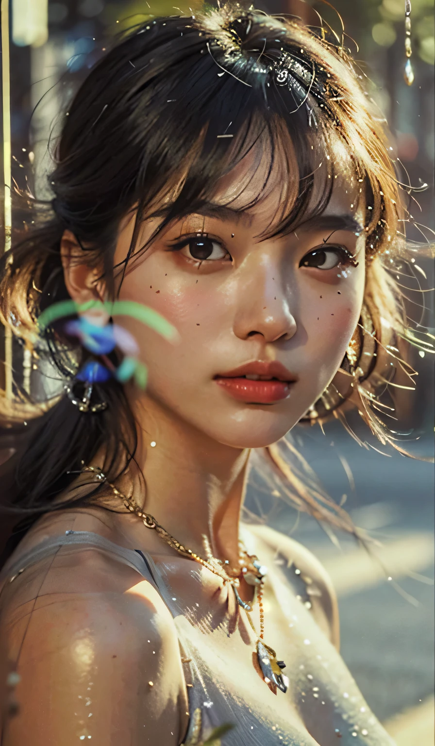 Close-up of a woman with a necklace on her neck, The detailed face of an Asian girl, German Bokeh Art 8k, Soft portrait 8 k, young asian woman, close-up portrait, Close-up movie stills, Beautiful Asian face, Portraits of Korean female idols, close-up portrait, close-up portrait, asian face
