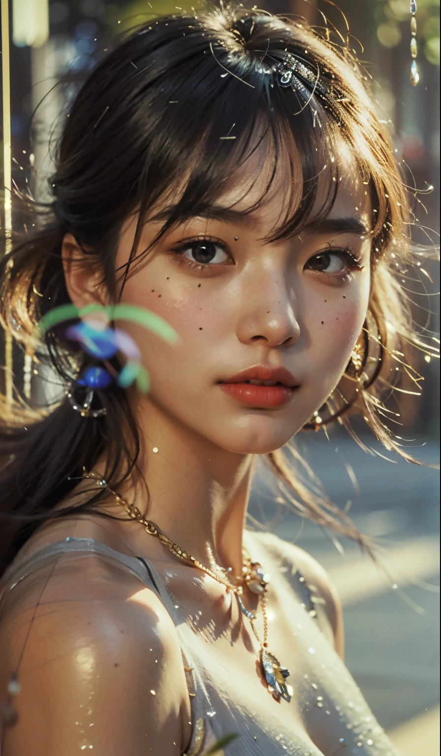 Close-up of a woman with a necklace on her neck, The detailed face of an Asian girl, German Bokeh Art 8k, Soft portrait 8 k, young asian woman, close-up portrait, Close-up movie stills, Beautiful Asian face, Portraits of Korean female idols, close-up portrait, close-up portrait, asian face