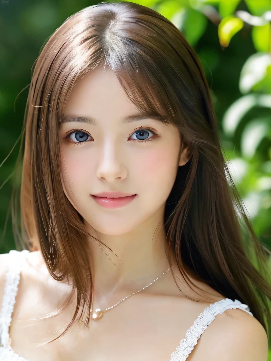 (((32k,high details,high detail、masterpiece,attention to detail,alone))),Raw photo & realistic atmosphere,beautiful dark blue eyes,detailed mouth,glossy lips,thin eyebrows,fine eyes、Soft white skin that shines in every detail、her deep black eyes are so beautiful,lip details、very beautiful face,very well-shaped face、lifelike face,shining beautiful lips,beautiful eyebrows,infinite reality, Realistic young gravure idol,she'she'she'she'she'she's a very cute woman , young gravure idol, young gravure idol, Very beautiful and cute 21 year old beautiful girl,incredibly beautiful and classy,21 year old beautiful girl,natural soft light,(shiny hair,,Beautiful and kind eyes:1.5),gentle smile,well-shaped chest,medium long hair,tie hair,beautiful posture,no makeup,think ahead,