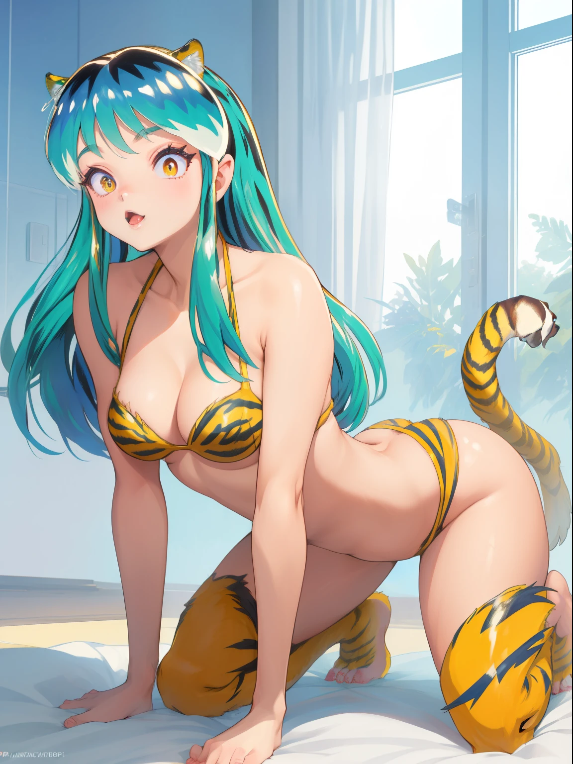 lum, bikini, tiger, sexy, (doggy style: 1.2), masterpiece, (penetration: 1.2),nsfw