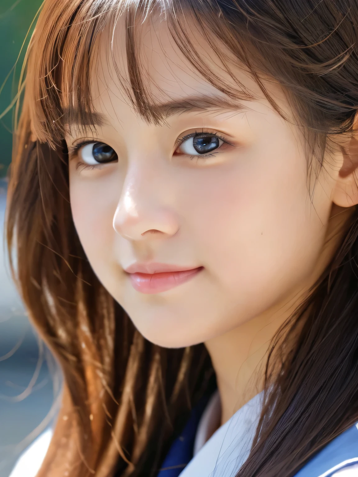 (((32k,high details,high detail、masterpiece,attention to detail,alone))),Raw photo & realistic atmosphere,beautiful dark blue eyes,detailed mouth,glossy lips,thin eyebrows,fine eyes、Soft white skin that shines in every detail、her deep black eyes are so beautiful,lip details、very beautiful face,very well-shaped face、lifelike face,shining beautiful lips,beautiful eyebrows,infinite reality, Realistic young gravure idol,she'she'she'she'she'she's a very cute woman , young gravure idol, young gravure idol, Very beautiful and cute 21 year old beautiful girl,incredibly beautiful and classy,21 year old beautiful girl,natural soft light,(shiny hair,,Beautiful and kind eyes:1.5),gentle smile,well-shaped chest,medium long hair,tie hair,beautiful posture,no makeup,think ahead,