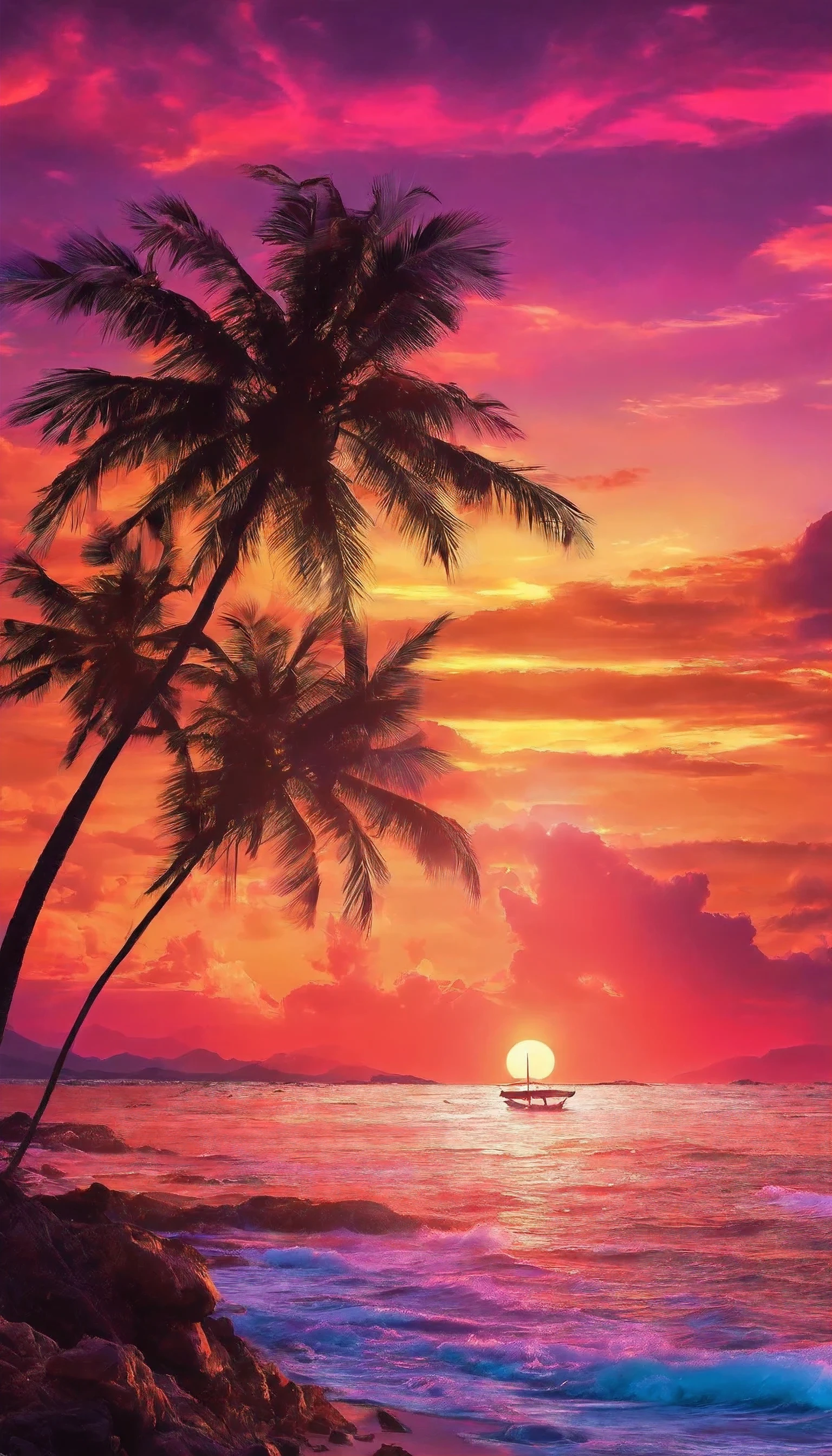 highly realistic trending on Artstation 64k UHD high definition detailed, (realistic, photorealistic, photo-realistic:1.37) award winning photography composition following the rule of third,beautiful vibrant sunset,serene and colorful sunset,panoramic view of a breathtaking sunset,golden and purple hues,twinkling sunlight reflecting on the water,calm and peaceful atmosphere,rippling waves on the shore,gentle breeze rustling through the palm trees,silhouette of a couple watching the sunset,blazing orange and pink clouds,picturesque horizon blending with the sea." deep color, fantastical, intricate detail, splash screen, complementary colors, fantasy concept art, 8k resolution trending on Artstation"Super Detail realistic space art environement, realistic, Super Detail, Physically Based Rendering, copulation OK, (Sharp focus1.2), 64k, Masterpiece, UHD, 64K, professional photo , absurdres, highres, (official art, beautiful and aesthetic:1.2), with a perfectly balanced cinematic lighting, expanse, best quality, highres, 64k, UHD, retina, super detail, award winning, octane render, HDR, (perfectly proportions)(photos realistic)(Best Quality) (Detailed) photographed with Angenieux, 45-135mm EZ-1 Zoom T3.0, Full-Frame lens, in full-frame/VistaVision. lens, (64K) ultra realistic landscape composition (Wallpaper) (Vivid Cinematic lighting) the lighting have to be professionally done to create the best possible image as an award wining photography.