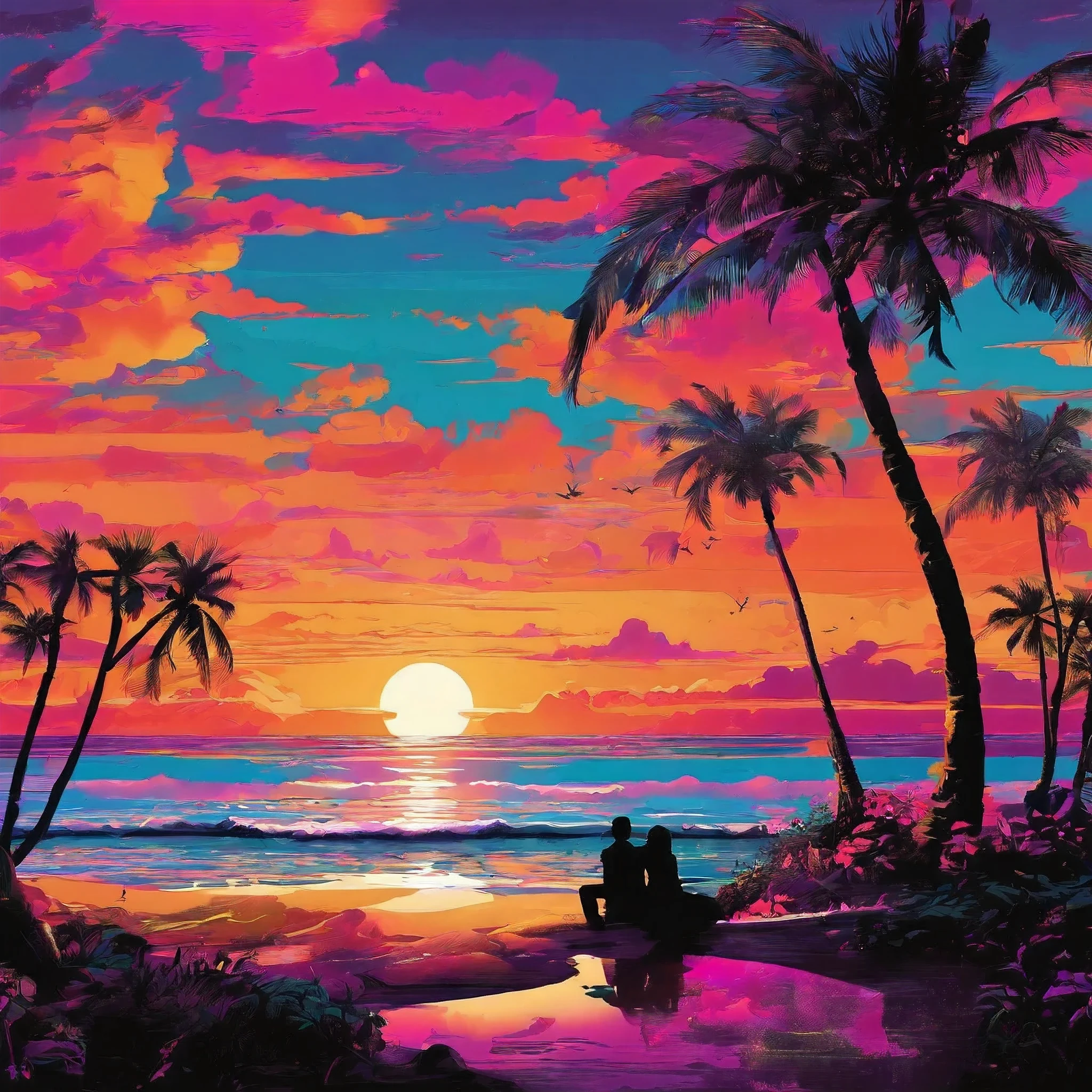 highly realistic trending on Artstation 64k UHD high definition detailed, (realistic, photorealistic, photo-realistic:1.37) award winning photography composition following the rule of third,beautiful vibrant sunset,serene and colorful sunset,panoramic view of a breathtaking sunset,golden and purple hues,twinkling sunlight reflecting on the water,calm and peaceful atmosphere,rippling waves on the shore,gentle breeze rustling through the palm trees,silhouette of a couple watching the sunset,blazing orange and pink clouds,picturesque horizon blending with the sea." deep color, fantastical, intricate detail, splash screen, complementary colors, fantasy concept art, 8k resolution trending on Artstation"Super Detail realistic space art environement, realistic, Super Detail, Physically Based Rendering, copulation OK, (Sharp focus1.2), 64k, Masterpiece, UHD, 64K, professional photo , absurdres, highres, (official art, beautiful and aesthetic:1.2), with a perfectly balanced cinematic lighting, expanse, best quality, highres, 64k, UHD, retina, super detail, award winning, octane render, HDR, (perfectly proportions)(photos realistic)(Best Quality) (Detailed) photographed with Angenieux, 45-135mm EZ-1 Zoom T3.0, Full-Frame lens, in full-frame/VistaVision. lens, (64K) ultra realistic landscape composition (Wallpaper) (Vivid Cinematic lighting) the lighting have to be professionally done to create the best possible image as an award wining photography.