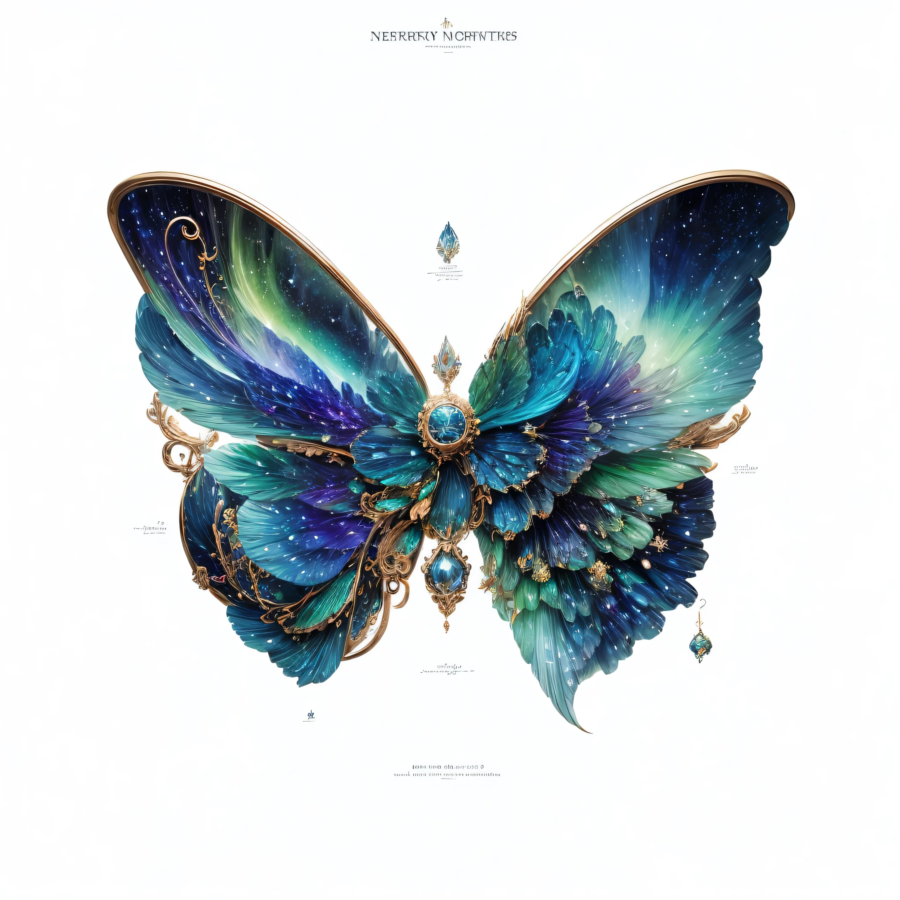Starry sky elements,Northern lights elements,There are stars on the wings,Wings surrounded by Northern Lights