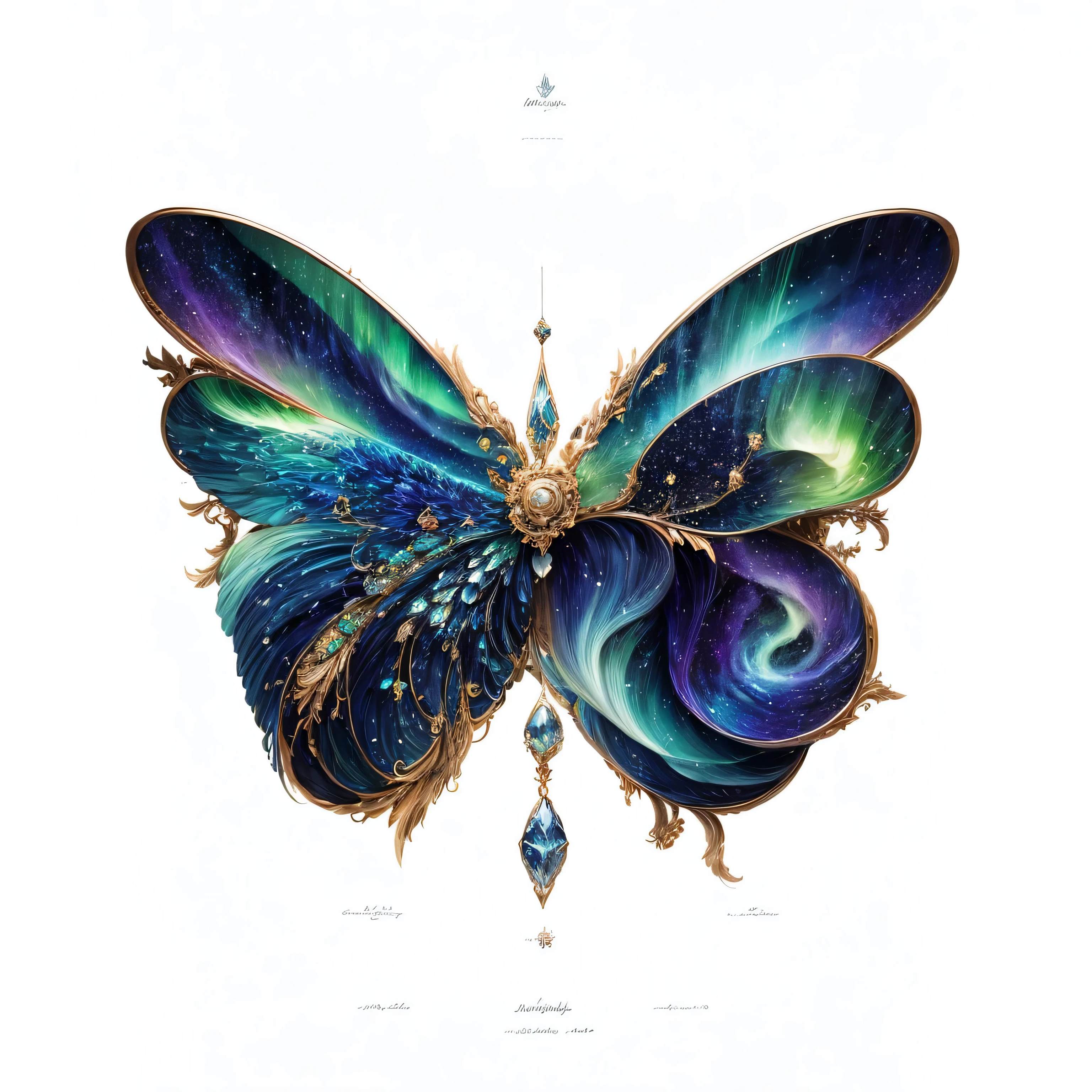 Starry sky elements,Northern lights elements,There are stars on the wings,Wings surrounded by Northern Lights