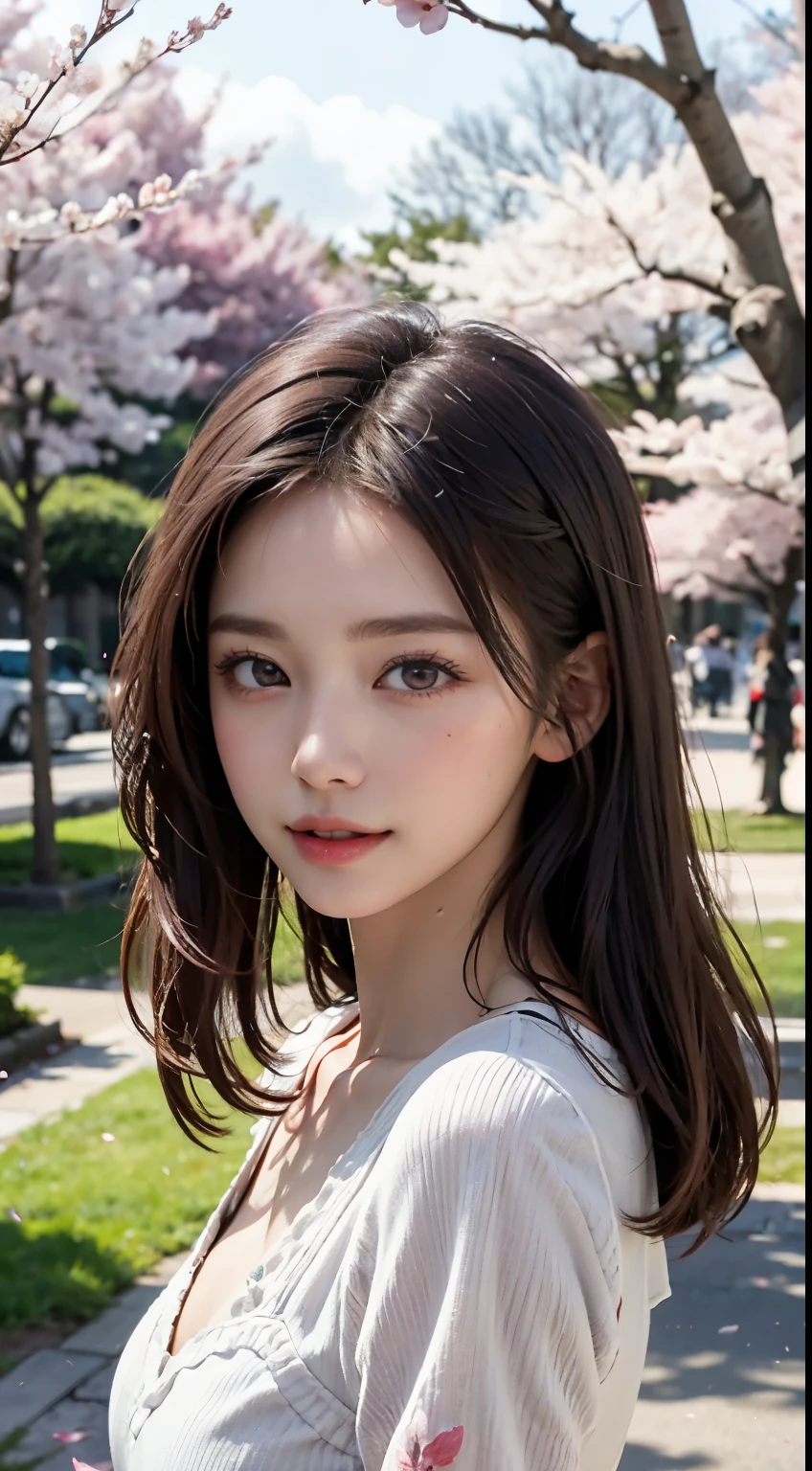 Mustepiece, top quality, illustration, ultra-definition, fine details, high resolution, 8K wallpaper, perfect dynamic composition, beautiful detailed eyes, wearing a dress, natural colored lips, random cute pose, perfect and beautiful face, cute, sexy face, sunset, ecstasy face, feminine face, (cherry blossoms, cherry blossoms, falling cherry blossom petals, cherry blossom blizzard, falling petals), waving in the wind Hair, hair fluttering, pink cherry blossoms, petals dancing, cherry blossom snowstorm, wonderful scenery, sunrise, background sun, wind,
