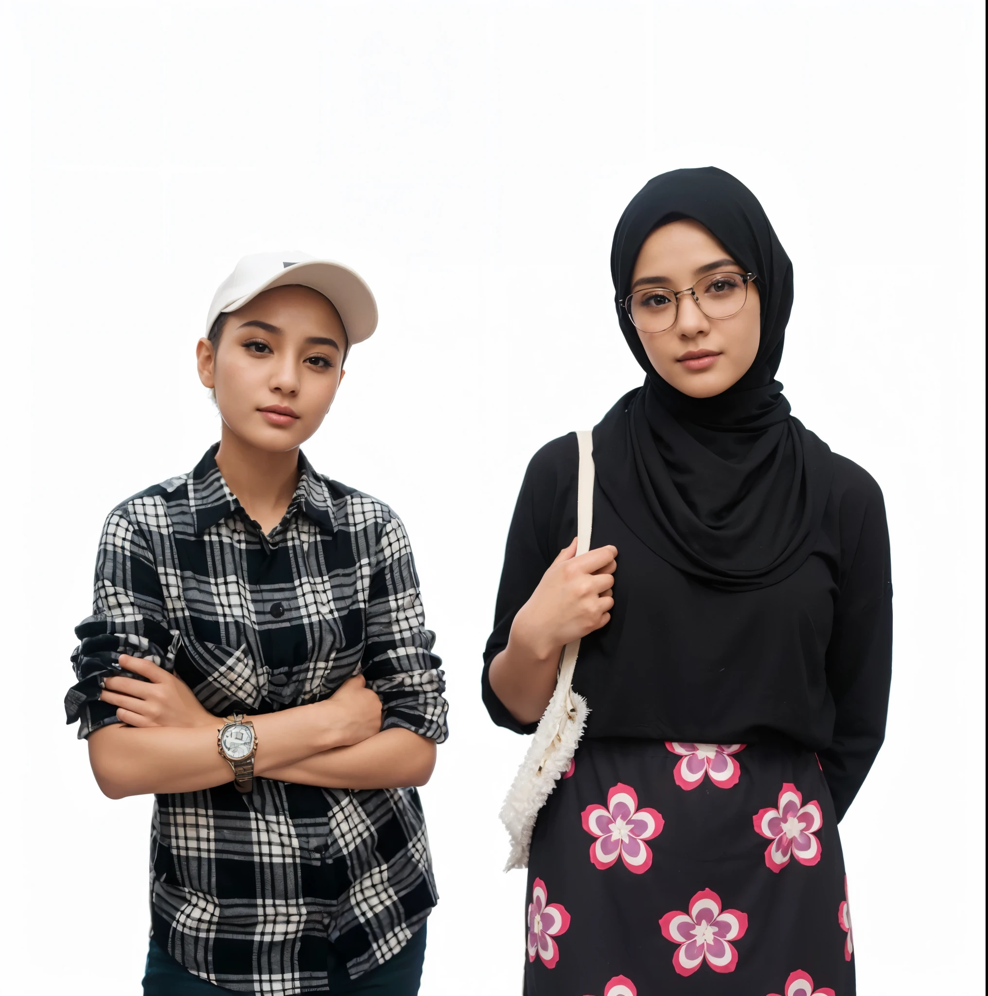 (8k, best quality, masterpiece:1.2),(best quality:1.0), (ultra highres:1.0), mall background, 1 man and 1 girl, man cute face, girl in hijab no hair seen, detailed face features,