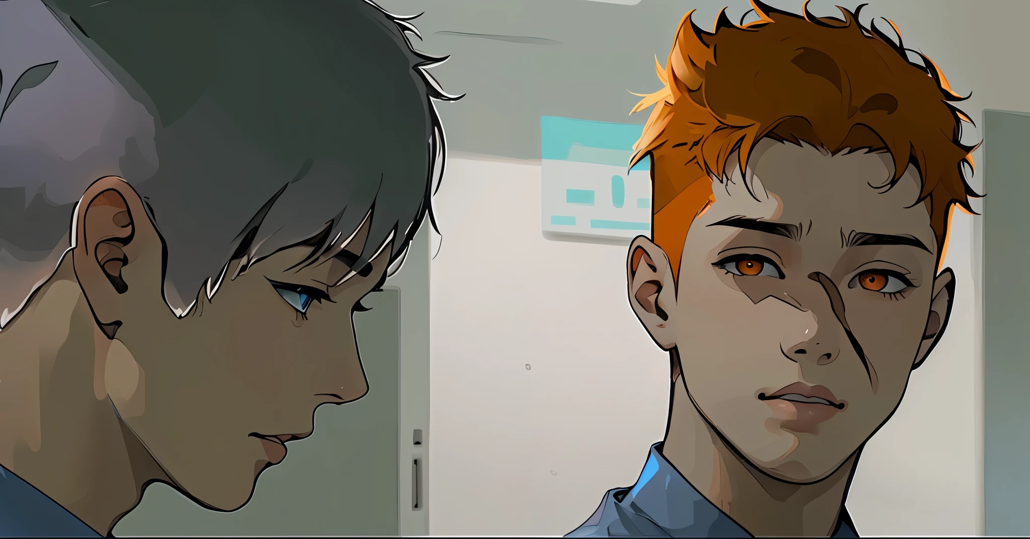 there are two cute 16 year old boys, uno de cabello gris y el otro de cabello naranja