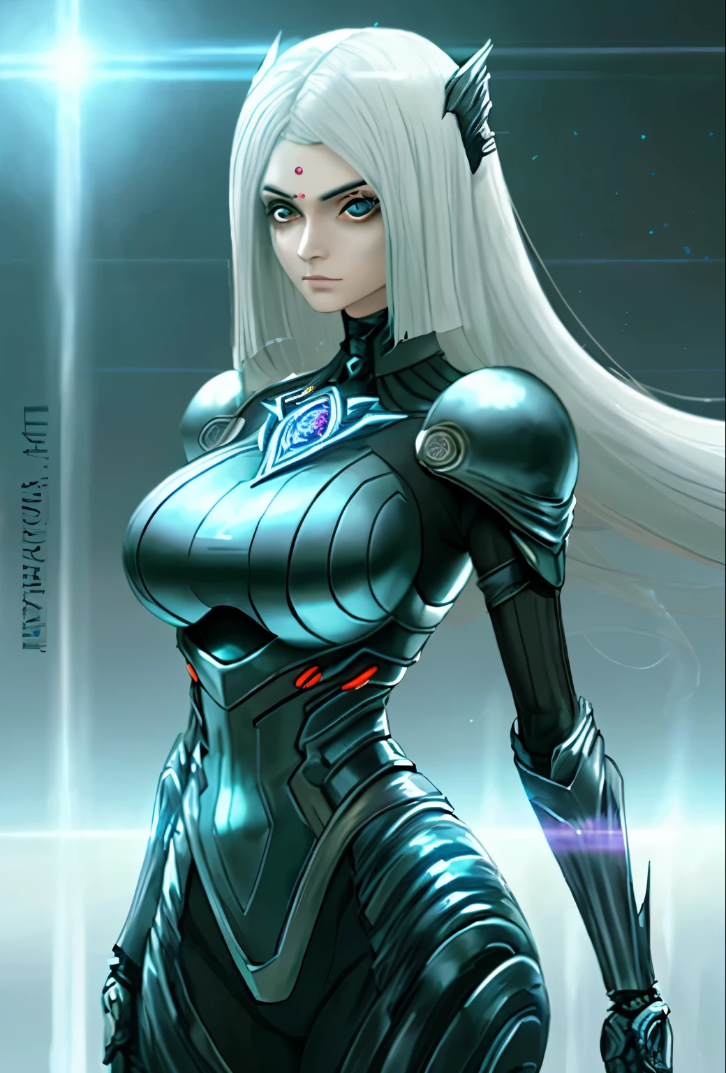 MILF, mujer demonio con un traje futurista, Cara muy detallada, Cold, mother, chica poco femenina, pecho muy grande, (MILF), cara madura, (hembra madura), traje de batalla, traje demoniaco, chica anime con traje ajustado, Milfication, cuerpo elegante, enfoque en el ombligo, cuerpo desnudo, guantes, pendientes, Armadura de piernas, Science fiction, female protagonist, de pie, volumetric light, detailed lighting, Texturas detalladas, oppai ciberpunk, biomechanical oppai, obra maestra, ojos de mejor calidad, fondo de Science fiction, paisaje futurista