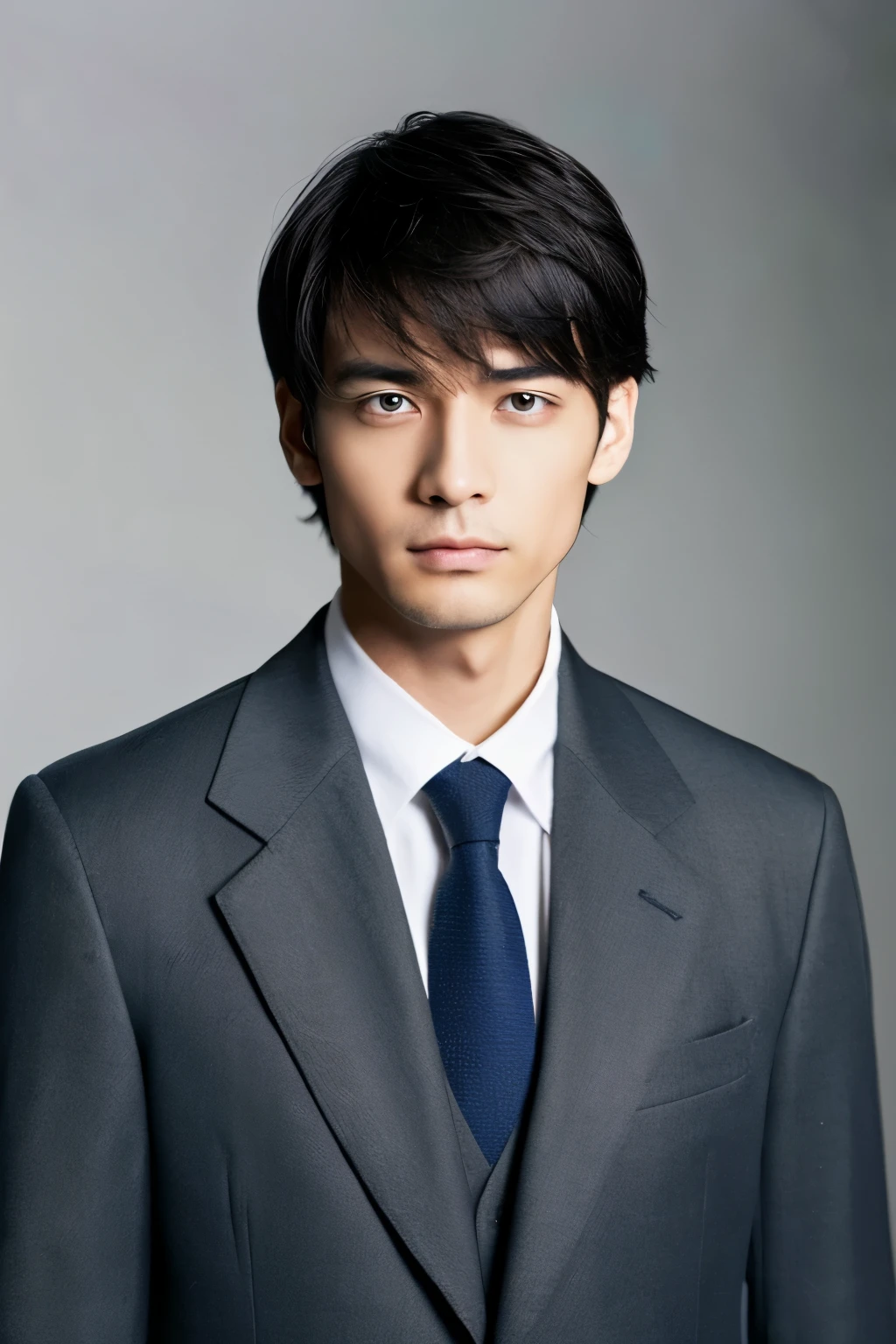 A man with stern eyes glares at the camera、suit figure、arms crossed、40 generation men