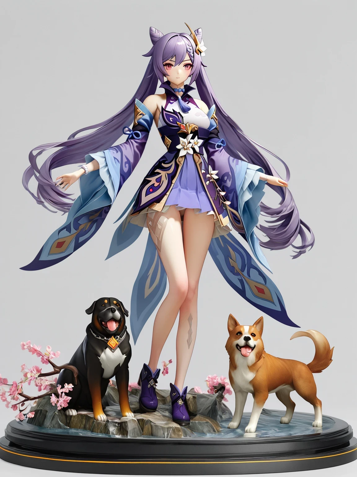 diy22,Highest quality, ultra-high definition, masterpieces, 8k, realistic, anime styled, 3d render,arafed image of a statue of a woman with a dog, onmyoji detailed art, ( highly detailed figure ), onmyoji, zhongli from genshin impact, pvc figurine, anime figurine, ahri, detailed fanart, keqing from genshin impact, reimu hakurei, 8k high quality detailed art, anime highly detailed