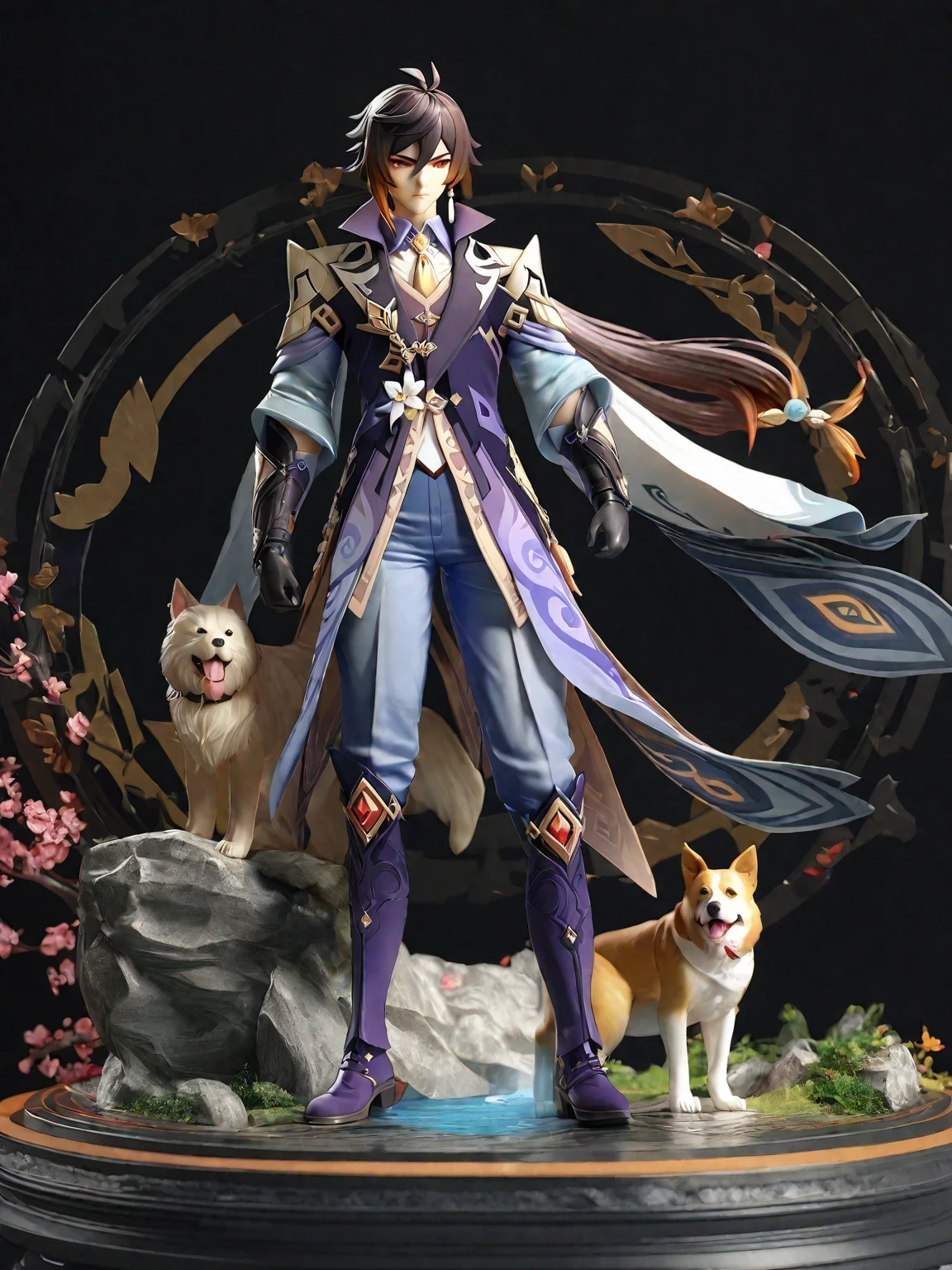 diy22,Highest quality, ultra-high definition, masterpieces, 8k, realistic, anime styled, 3d render,arafed image of a statue of a woman with a dog, onmyoji detailed art, ( highly detailed figure ), onmyoji, zhongli from genshin impact, pvc figurine, anime figurine, ahri, detailed fanart, keqing from genshin impact, reimu hakurei, 8k high quality detailed art, anime highly detailed