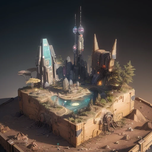 6598年Mars realistic model, (bifurcation, original photo, best quality, masterpiece:1.4),SteampunkCyberpunk6820 City,(CyberpunkMars light:1.3), Mars (related to land),(in a small nature box:1.3),Isometric, small nature, landscape on foundation,landscape,