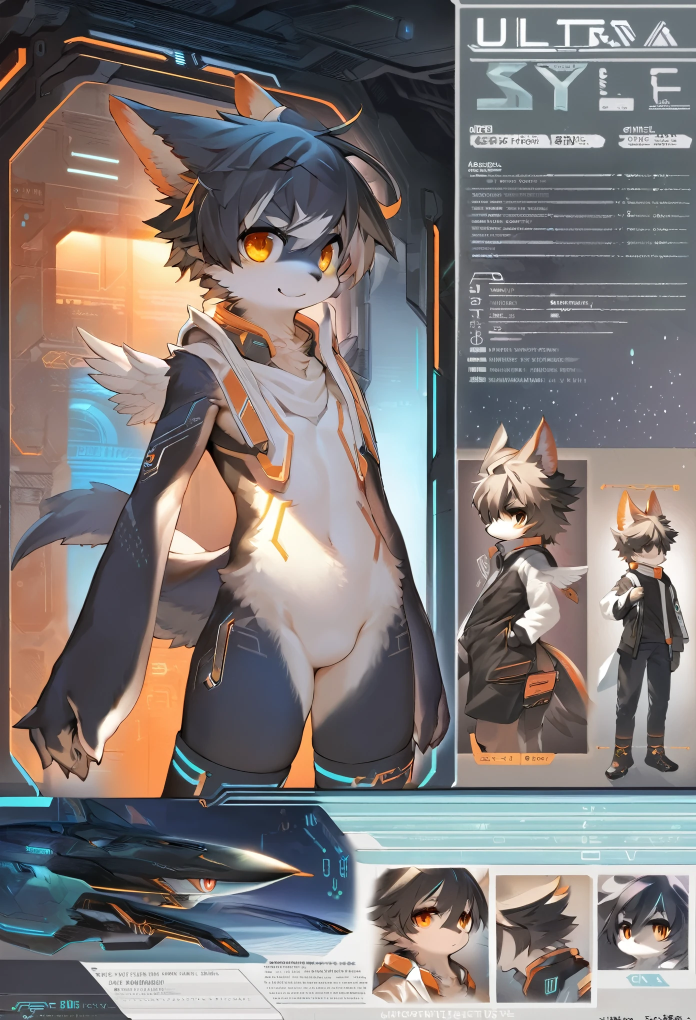 ((masterpiece)), (ultra detailed), (best quality), detailed background, (style of Science Fiction), (concept art, character sheet), game package, absurdres(highly detailed beautiful face and eyes)perfect anatomy(angelic handsome boy, kemono, )(furry anthro),