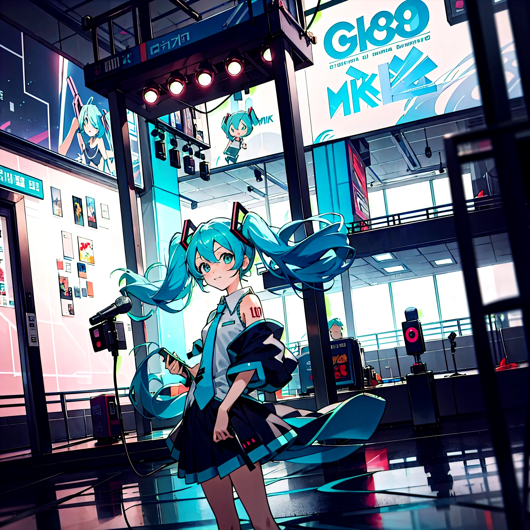 Wear green clothes，Anime girl with microphone in hand, Hatsune Miku, mikudayo, friend, author：Shimoo, Best Anime 4K Kona-chan Wallpaper, Hatsune Miku portrait, anime style 4k, In Cyber City, terrible anime 8k, anime wallpaper 4k, anime wallpaper 4k, 4k anime wallpaper