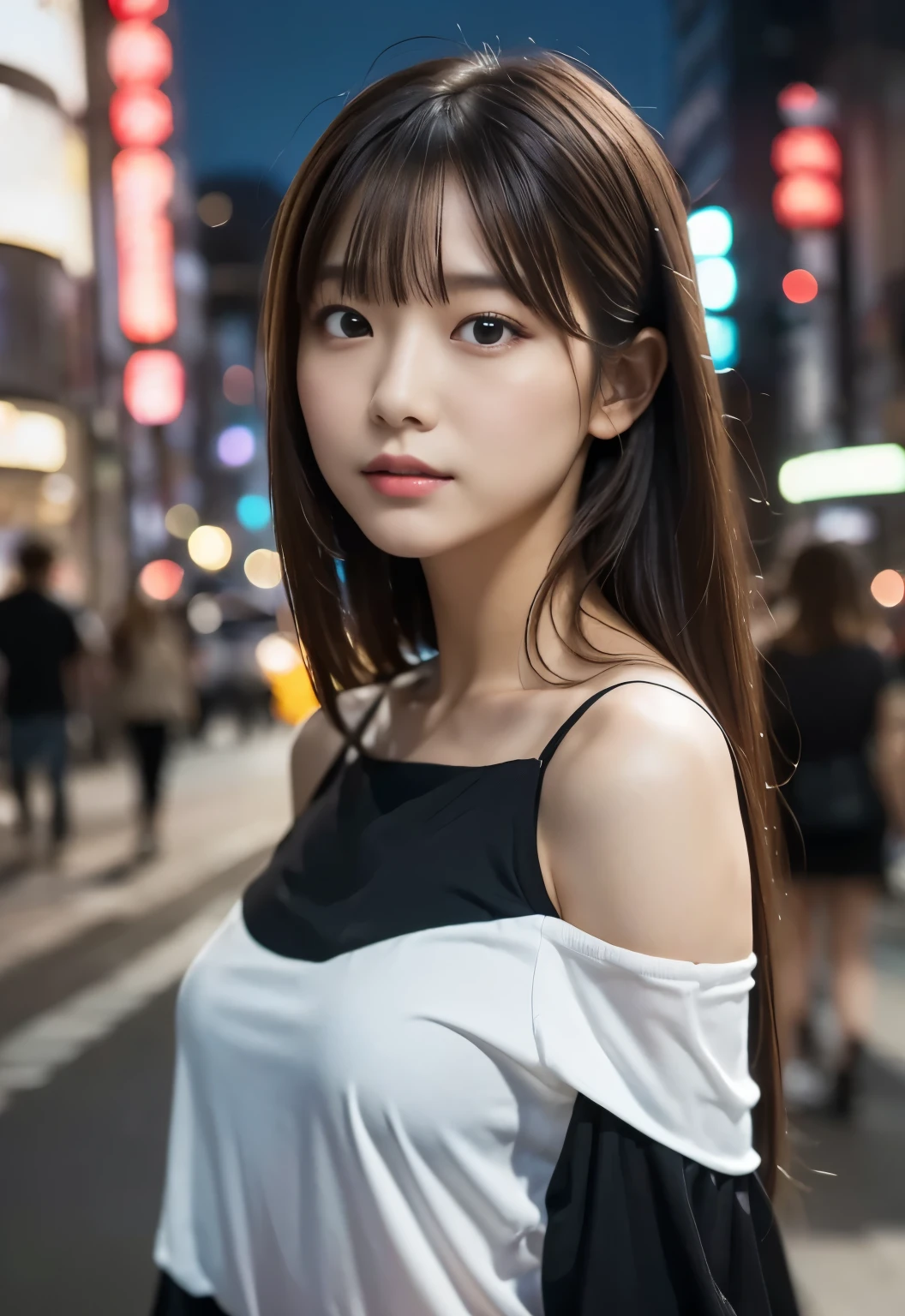 (((City:1.3, drumer,outdoor, Photographed from the front))), ((long hair:1.3, black off shoulder blouse,japanese woman, cute)), (clean, natural makeup), (highest quality, masterpiece:1.3, 超High resolution), (Super detailed, caustics), (realistic:1.4, RAW shooting), very detailed, High resolution, 16K resolution