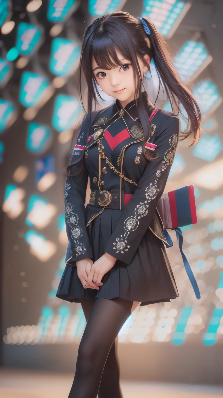 ((sfw: 1.4)),((detailed face, professional photography)), ((sfw, idol uniform , mic , stage, smile)), (( 1 Girl, flat chest)), Ultra High Resolution, (Realistic: 1.4), RAW Photo, Best Quality, (Photorealistic Stick), Focus, Soft Light, (()), ((Japanese)), (( (young face))), (surface), (depth of field), masterpiece, (realistic), woman, bangs, ((1 girl))