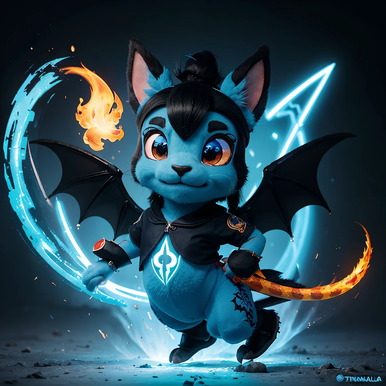Crea el logotipo para una cuenta de ig. De un dragon chino, con tematica de farandula. Con colores azul electrico y negro