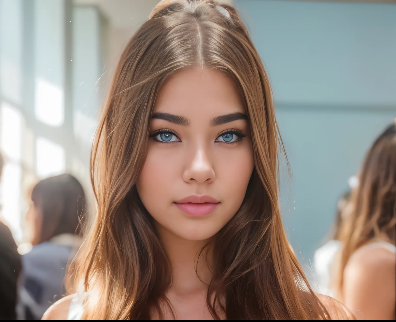 Beautiful young woman with long hair and a black top posing for a picture, pastel blue eyes, gorgeous light blue eyes,portrait sophie mudd, madison beer, madison beer girl portrait, eva elfie, gorgeous young model, 18 years old, :: madison beer,  female model, 16 year-oldilya kuvnov with long hair, soft devil queen madison beer