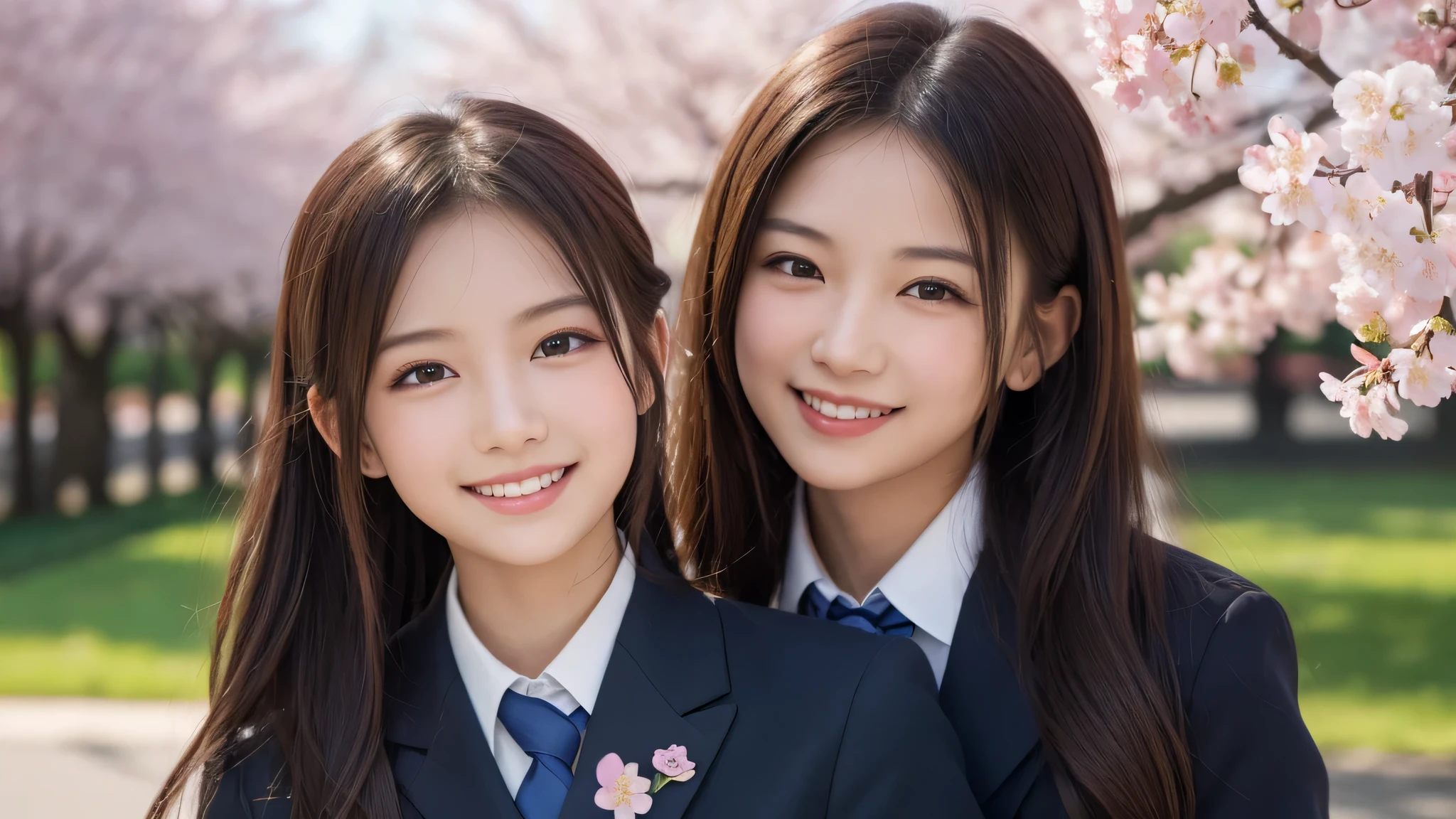 1girl, (The face of a princess, classy and dignified:1.2), (Best Quality:1.4), (Ultra-detailed), (extremely detailed beautiful face), Amazing face and eyes, (ponytail), cute smile, brown eyes, (highly detailed Beautiful face), (high school uniform:1.2), (extremely detailed CG unified 8k wallpaper), Highly detailed, High-definition raw color photos, Professional Photography, Realistic portrait, evening, Extremely high resolution, smiling, cherry blossoms,