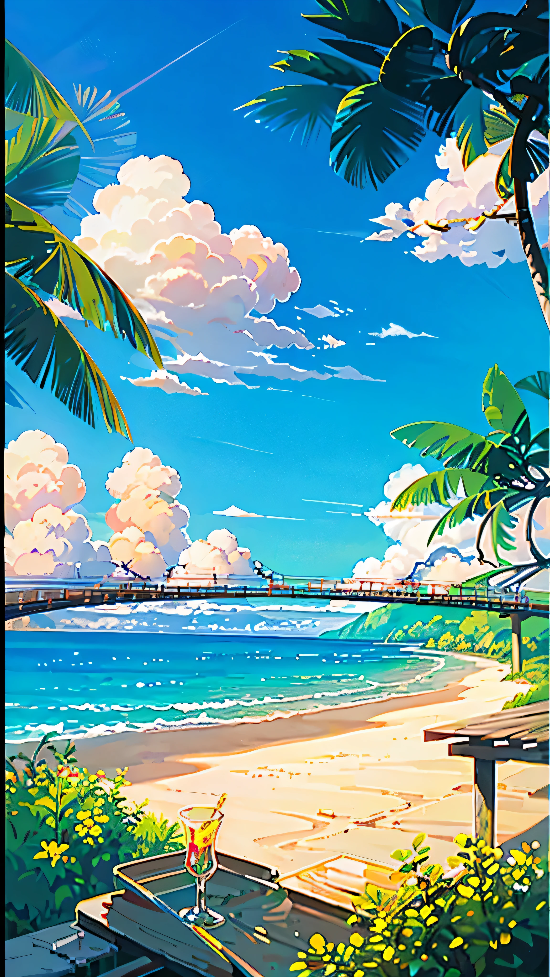 Natural scenery healing cute style, thin metal frame glasses, Background warm bright sunny atmosphere, and beautiful scene of leisure.