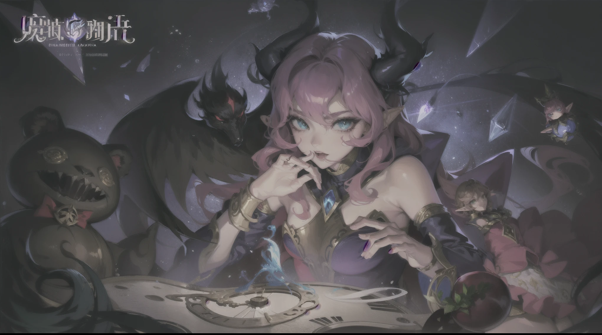 桌面一个小Elf卡通图片,Three people were watching，小Elf被人操控， tan skin, League of Legends art style, Official splash art, From League of Legends, League of Legends style art, Elf, Elfs, Style ivan talavera and artgerm, guys, fairies, fantasy art style, zanlatalia, tan skin, character splash art