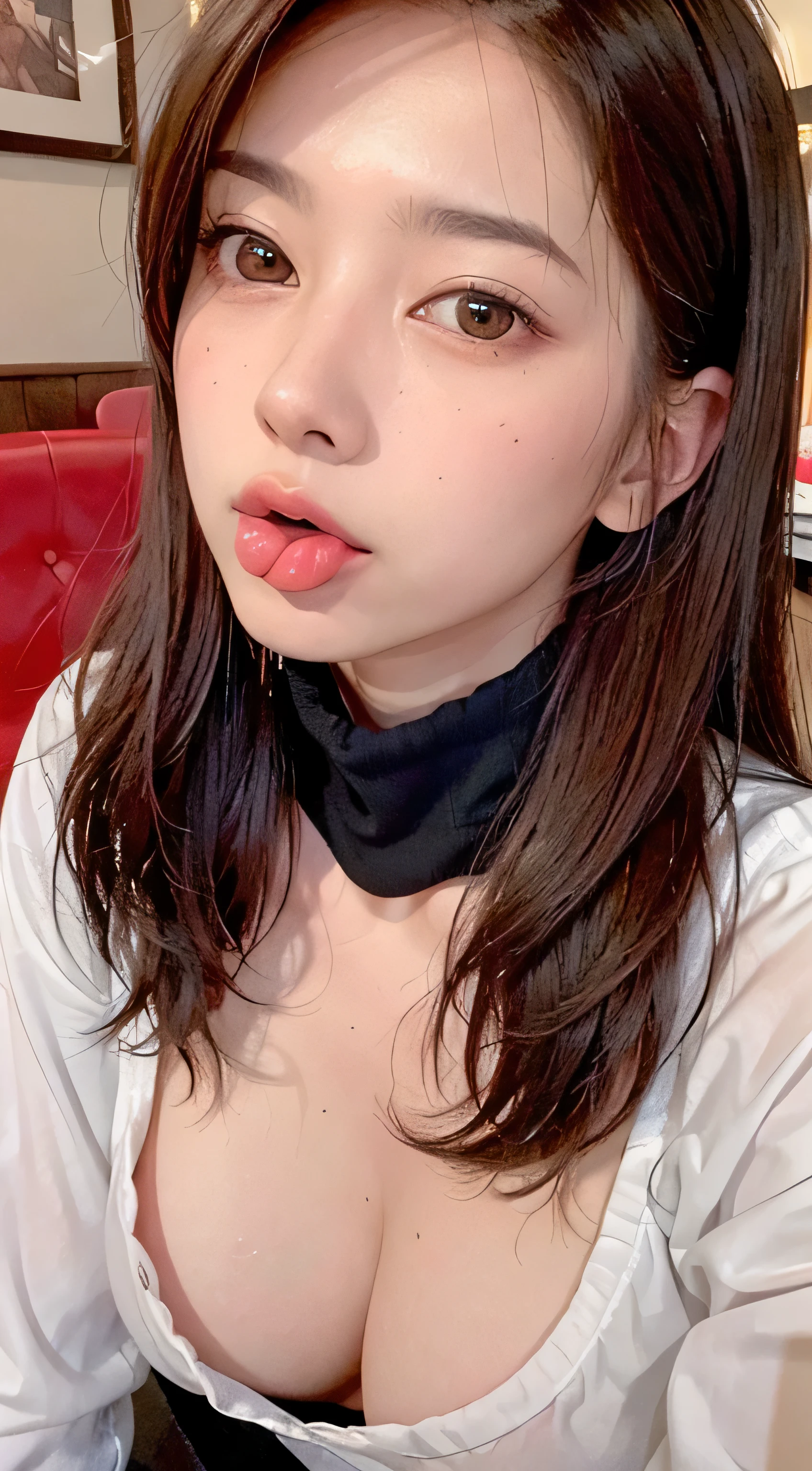 (((Ｂcup chest)))、(((I&#39;m thin)))、cute female teenager、
(((small breasts)))、(((slender)))、(((8 life size)))、
Sorano Kokoro Ulzzang-6500-v1.1, (RAW photo:1.2),poster,painting,High resolution,Super detailed,realistic:1.37,bright colors,HDR,studio lighting,sharp focus, A stylish cafe full of light、perfect lighting、bright lighting　cute female teenager18才　(((ＢCup Chest)))、(((I&#39;thin)))、Big eyes、serious eyes、add highlights to the eyes、looking at camera　Surrealist female portraits by David Hockney and Alphonse Mucha,fantasy art, photo-realistic, (((above the neck)))、Neat atmosphere,expression of climax　ecstasy　Pink clitoris　shaking one&#39;waist　
Fair skin　wonderful, table top, high detail, 
lip gloss、very beautiful girl、 alone, 
beautiful girl like a model、A neat navy blue and white long-sleeved sailor suit with three thin white lines on the collar.、
beautiful and fine eyes, beautifully detailed nose,((((A little tongue peeking out)))、