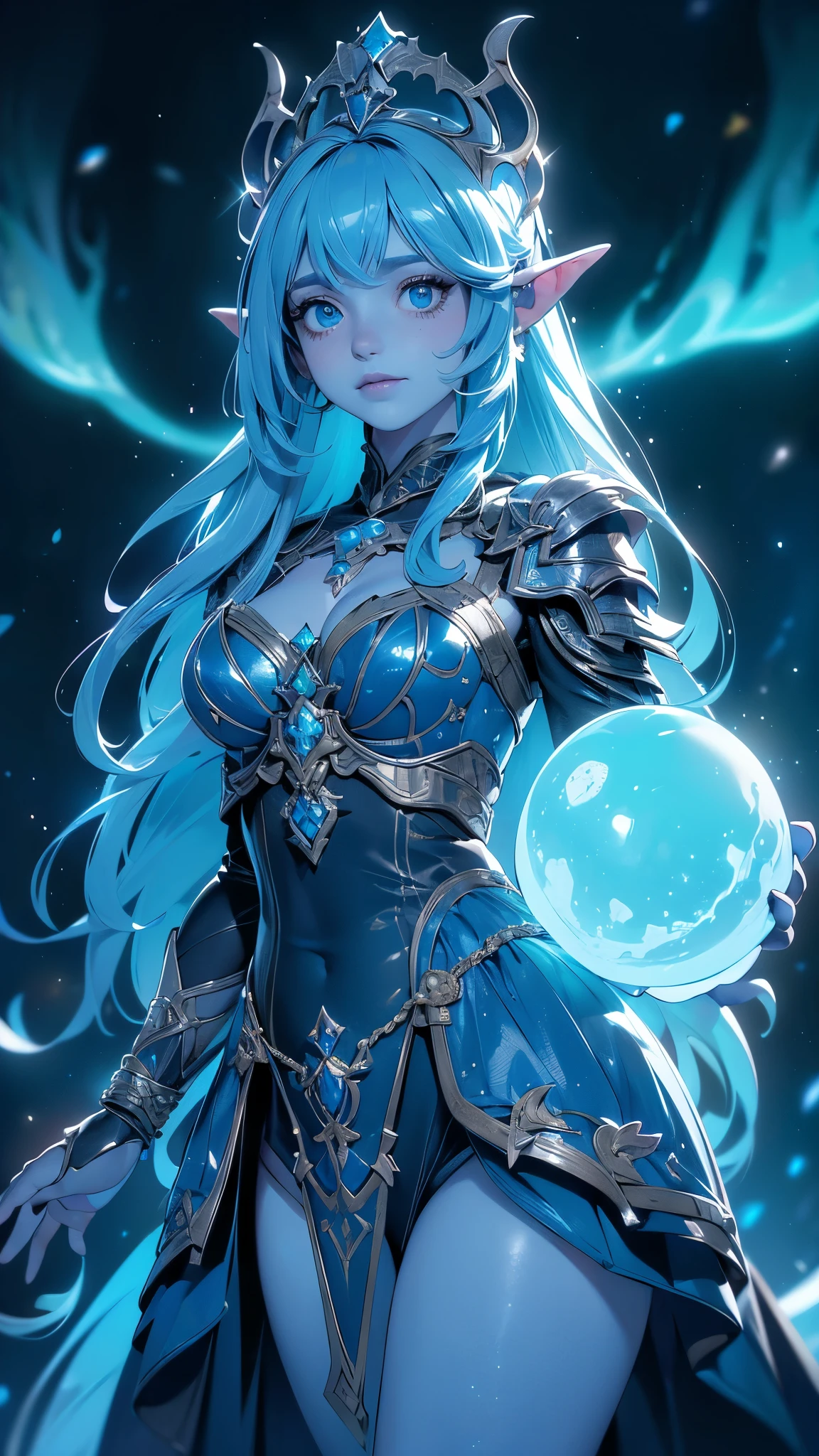 a woman with blue hair and a seaweed ballroom dress is standing, style artgerm, trending artgerm, artgerm lau, artgerm style, style of artgerm, as seen on artgerm, artgerm and rossdraws, extremely detailed artgerm, like artgerm, artgerm art, blue sea-elf, full body, Blue skin, azure complexion, TEAL SKIN, BLUE ELF, Slim body